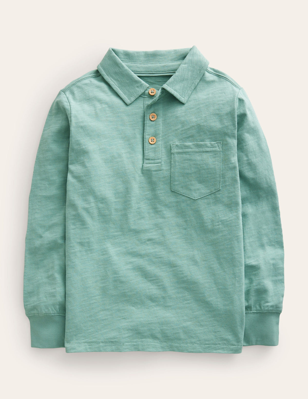 Langärmliges Flammgarn-Poloshirt-Rauchgrün - Image 1