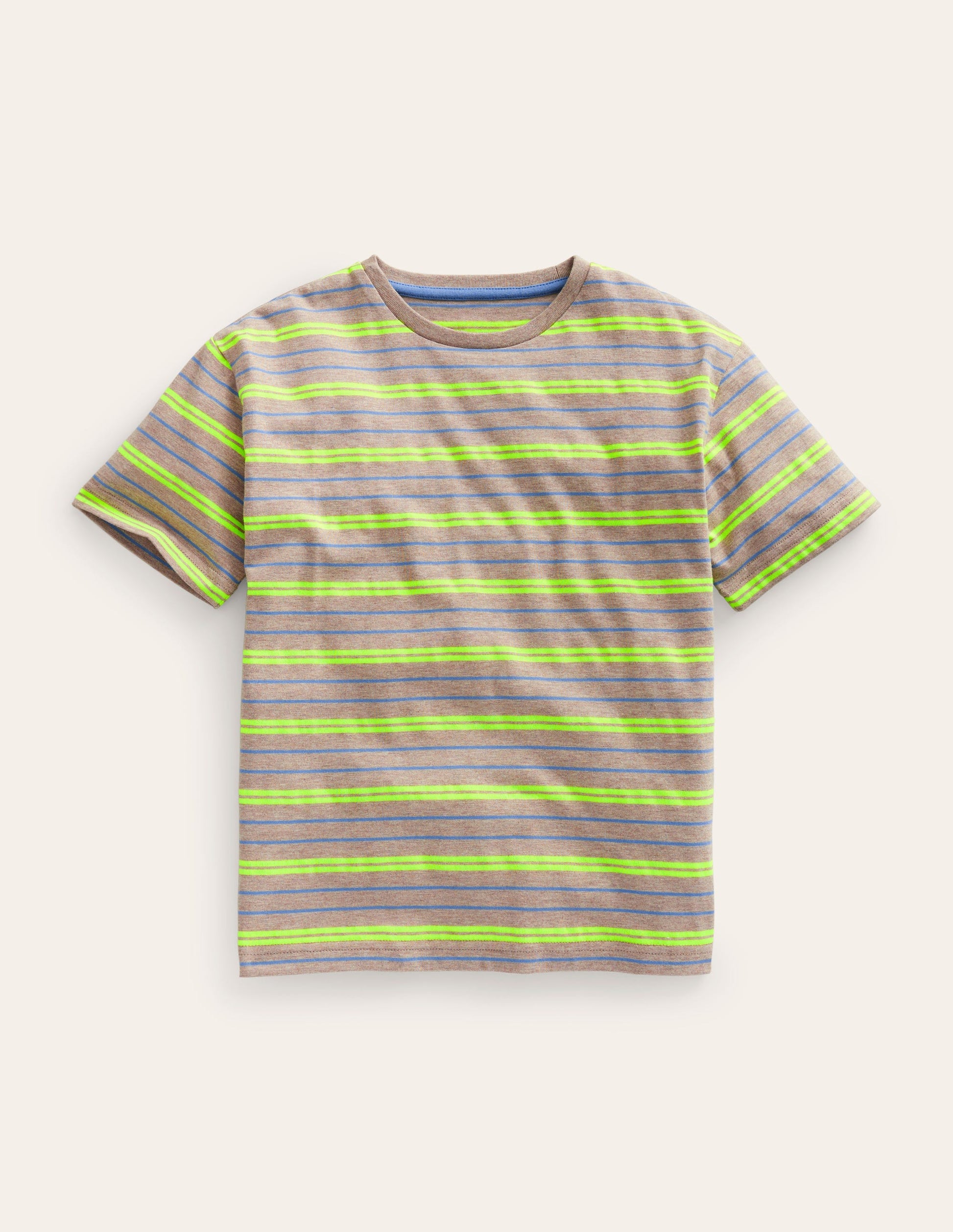 Lässiges T-Shirt mit Neonstreifen-Haferbeige Meliert/Neongelb-1