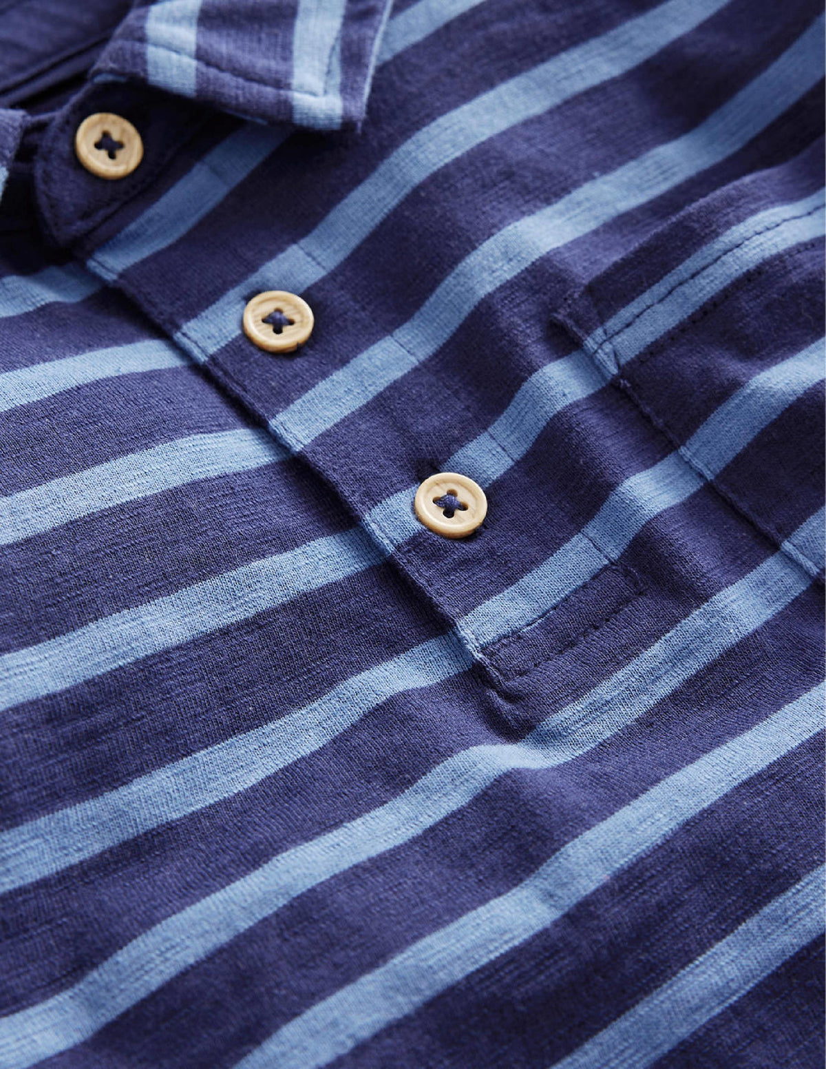 Stripe Long Sleeve Slub Polo-Blue-3
