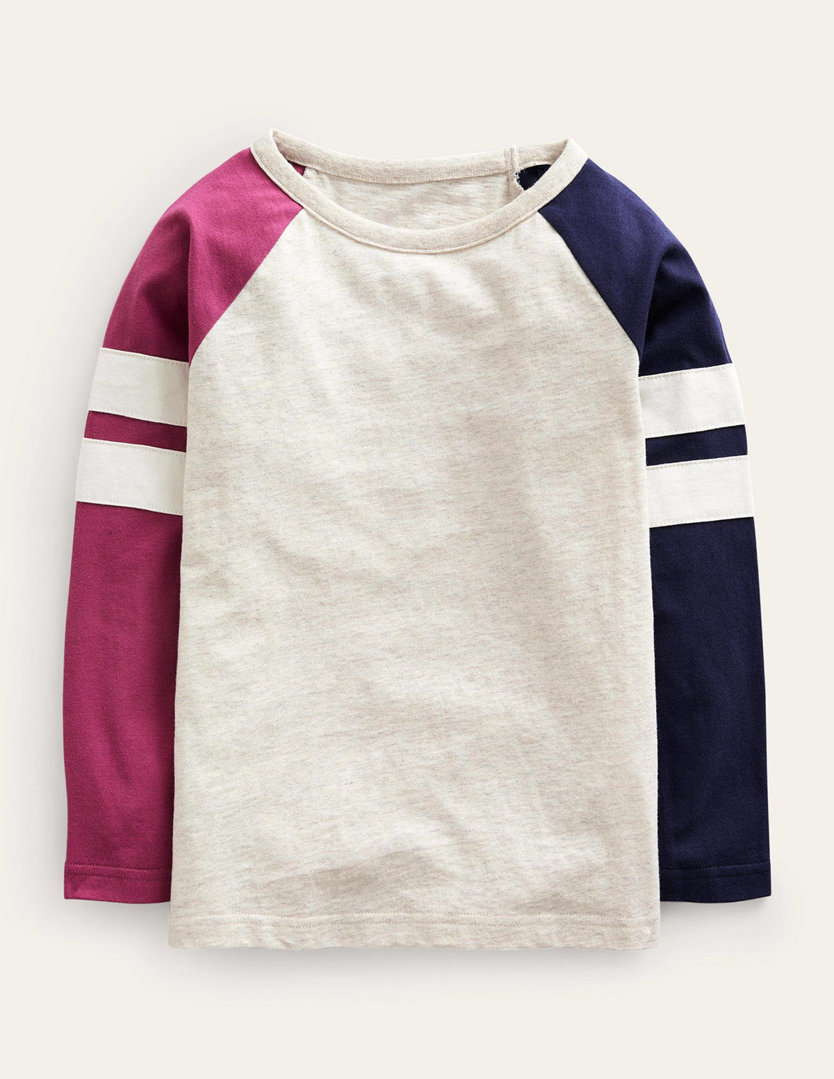Raglan-T-Shirt mit Blockfarben-Haferbeige/Marineblau/Beere Meliert-1