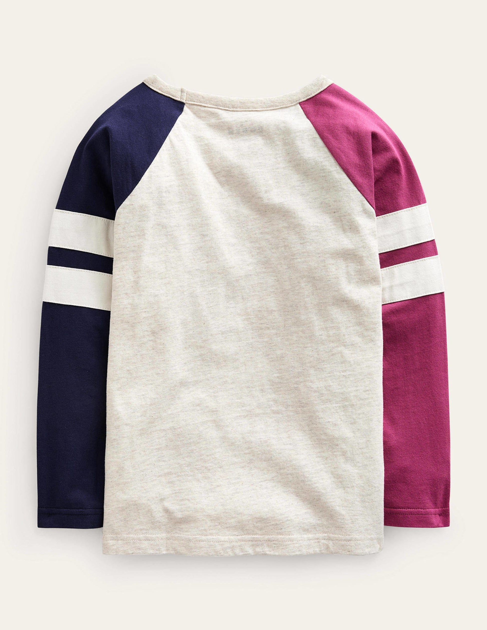 Raglan-T-Shirt mit Blockfarben-Haferbeige/Marineblau/Beere Meliert-2