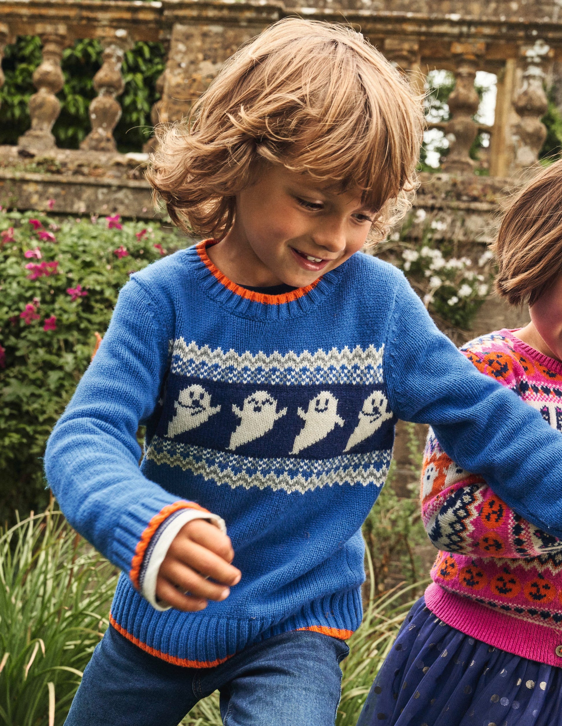 Halloween Fair Isle Jumper-Delft Blue Marl-4