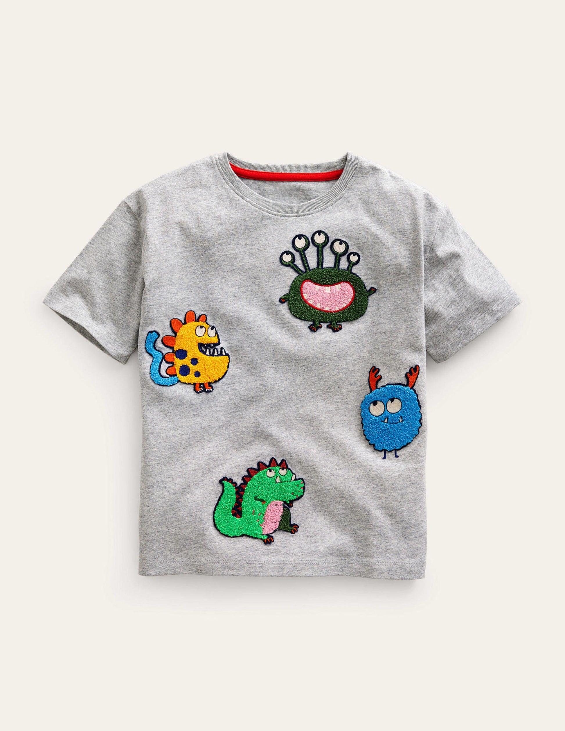 T-Shirt mit Monster-Aufnähern-Grau Meliert Monster-1