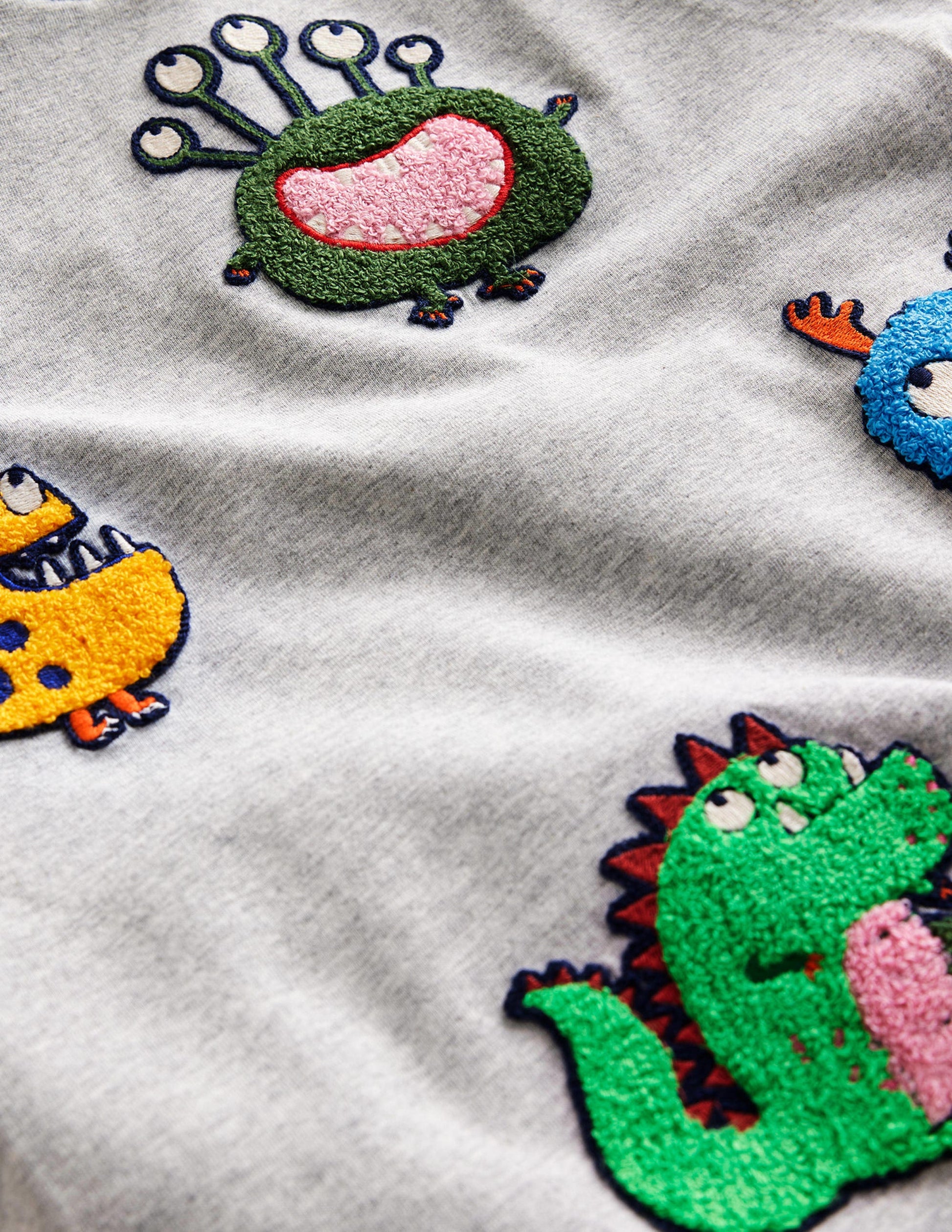 T-Shirt mit Monster-Aufnähern-Grau Meliert Monster-3
