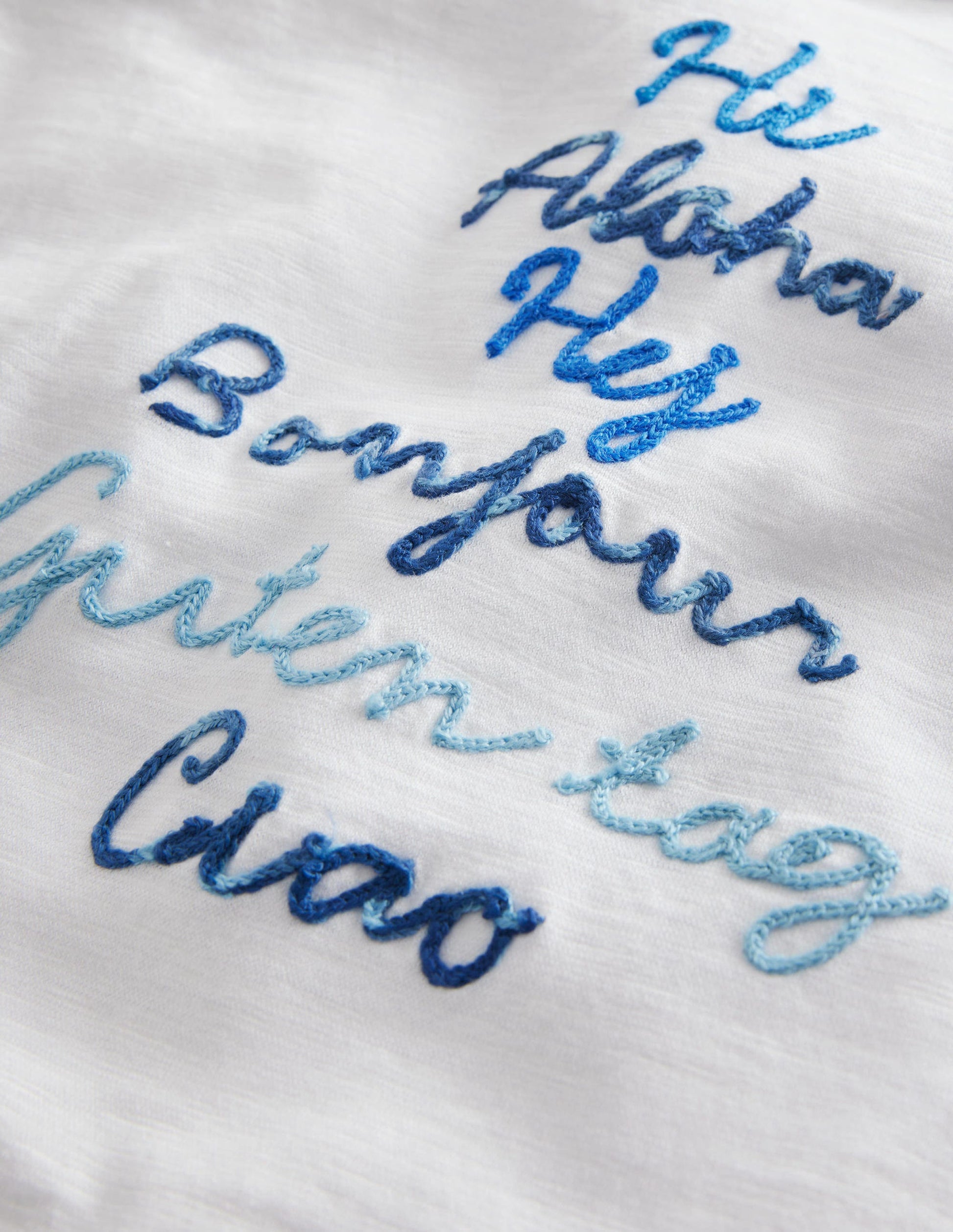 T-Shirt mit Kettenstich und Spruch-Naturweiß Hello-Motiv-3