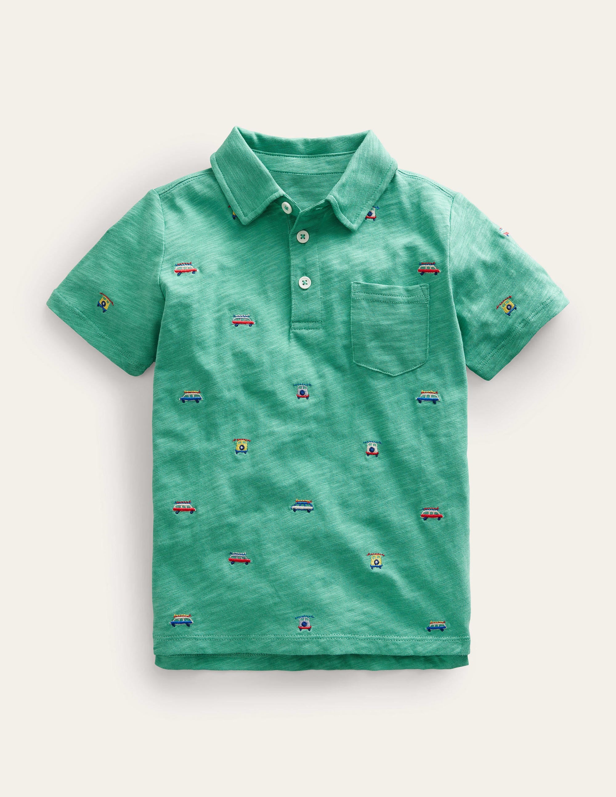 Polo brodé en jersey flammé-Voitures vertes - Image 1