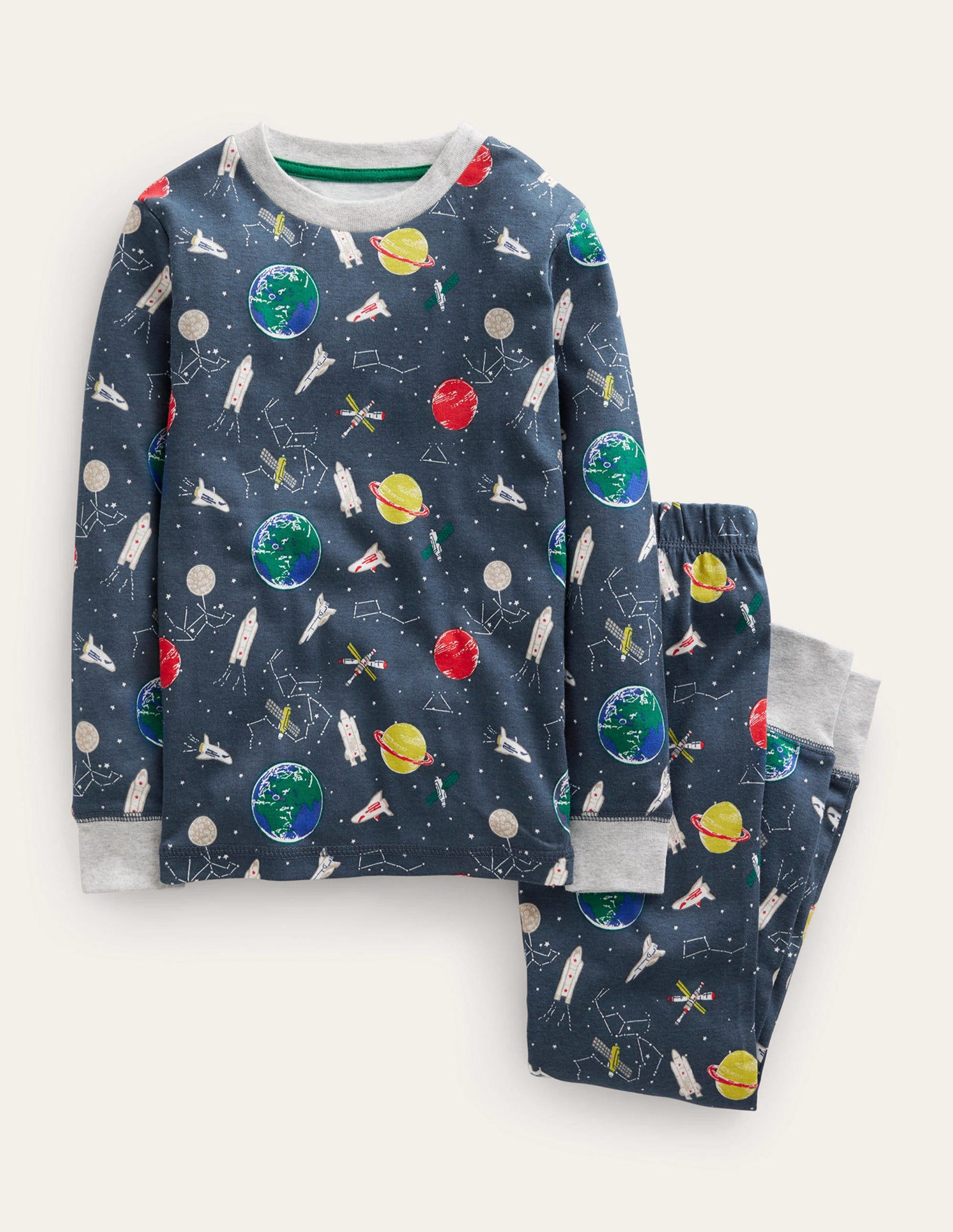 Snug Single Long John Pyjamas-Robot Blue Space-1