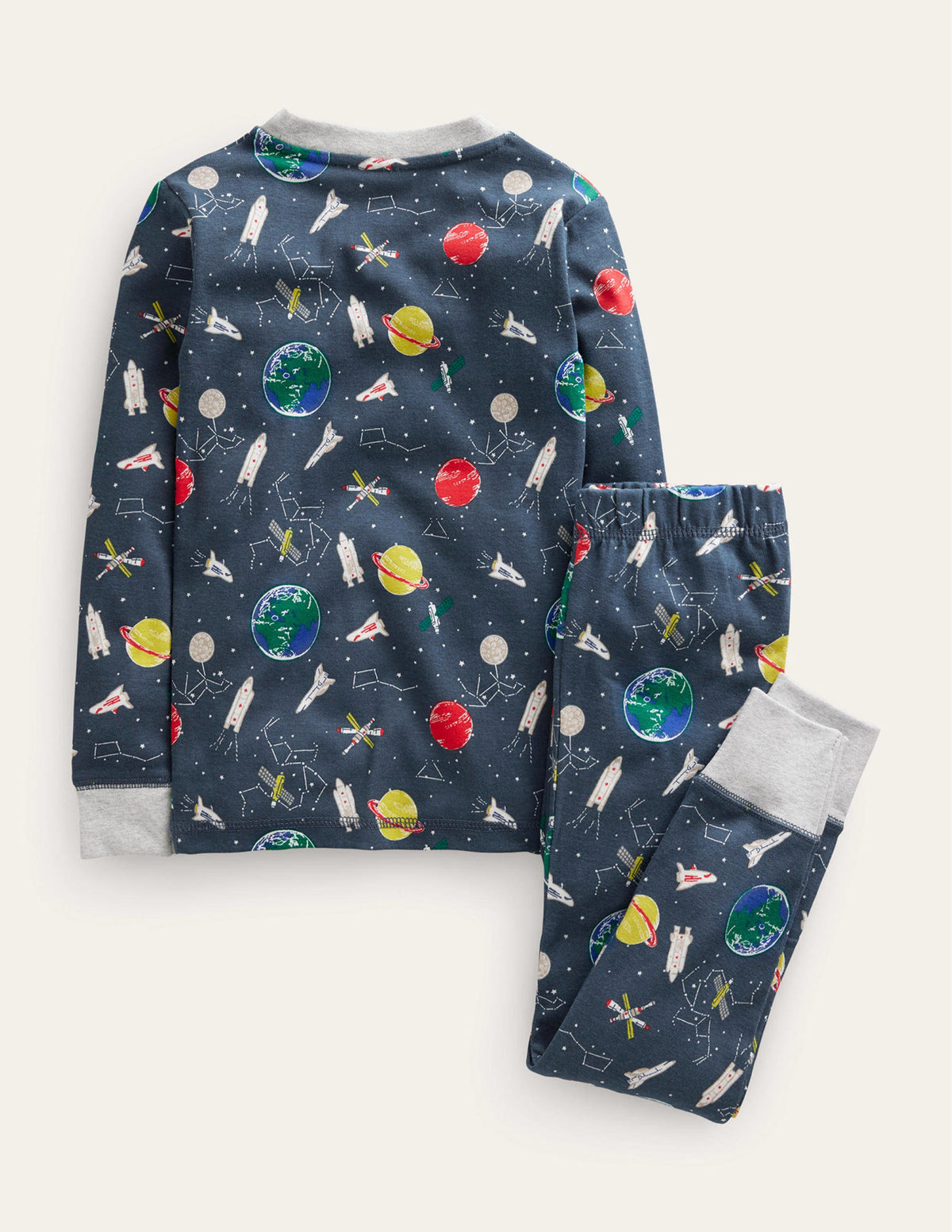Snug Single Long John Pyjamas-Robot Blue Space-2