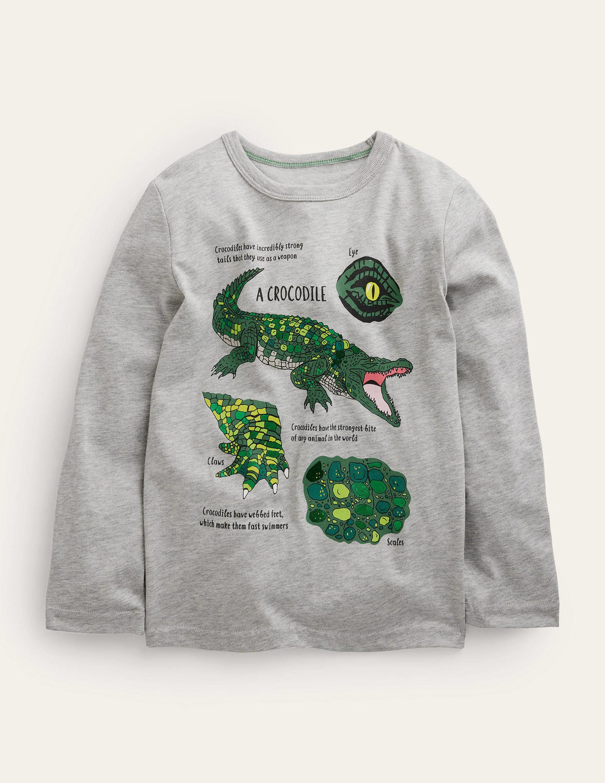 Oberteil mit lehrreichem Motiv-Grau Meliert, Krokodile-1