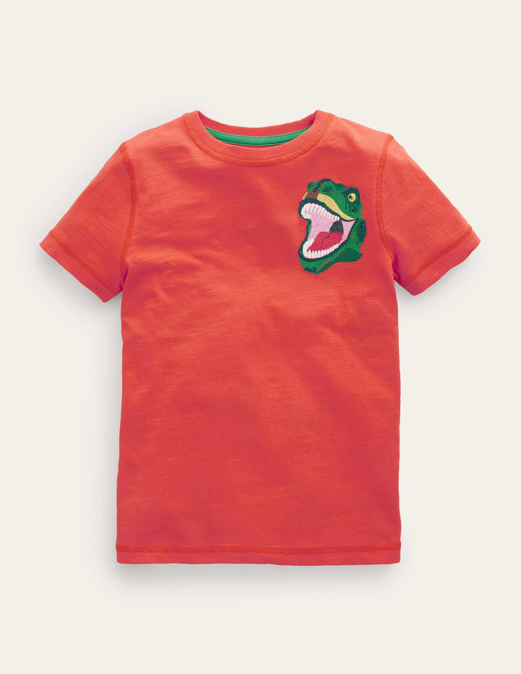 Vorgewaschenes T-Shirt mit Superstitch-Mandarinenorange, Dinosaurier - Image 1