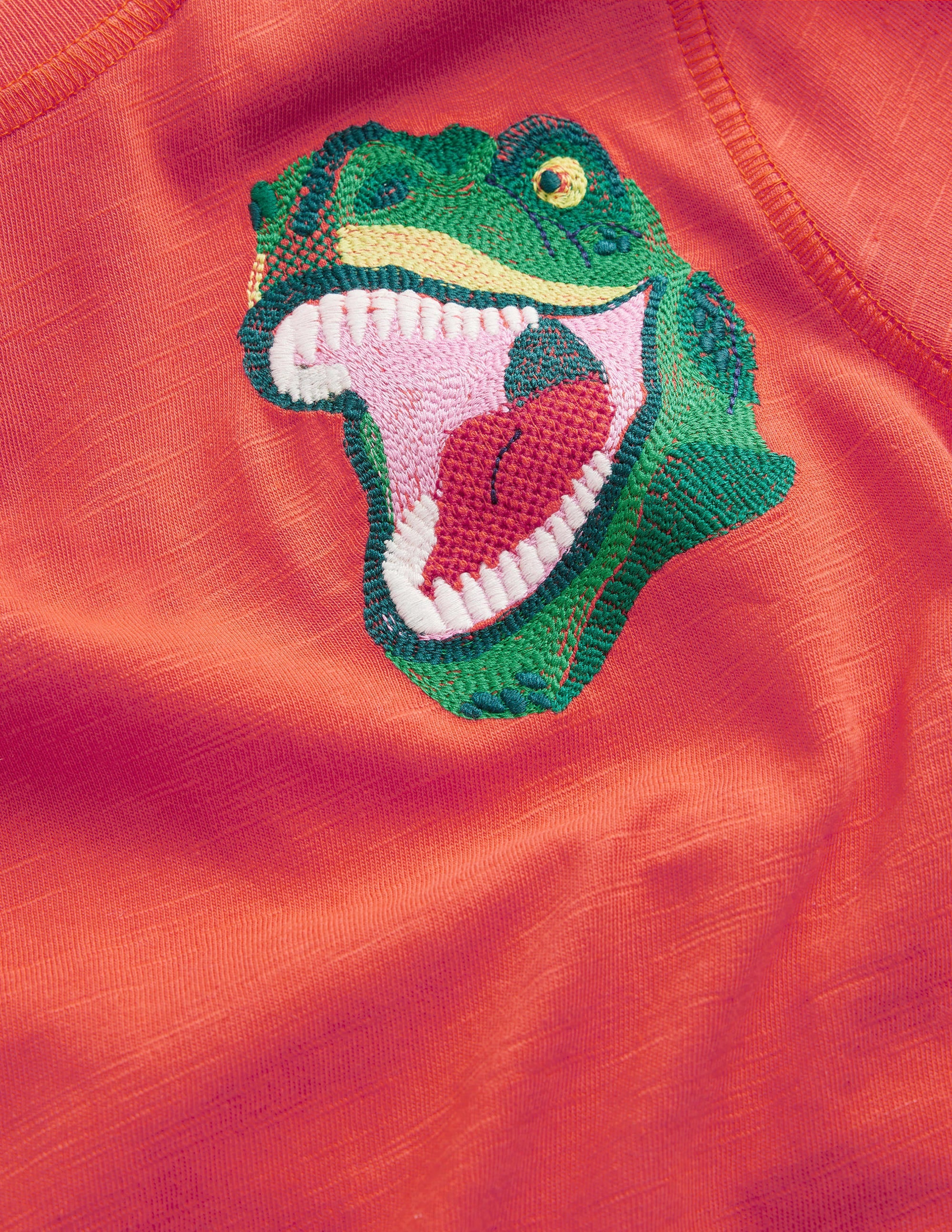 Vorgewaschenes T-Shirt mit Superstitch-Mandarinenorange, Dinosaurier - Image 3