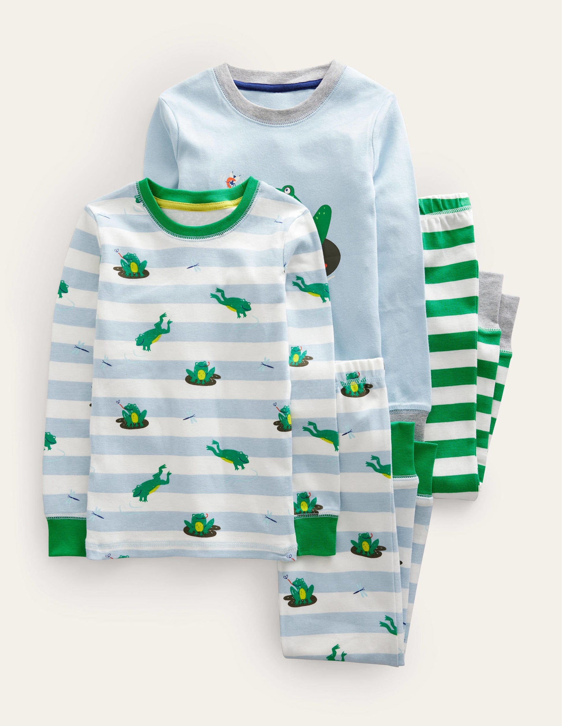 Langer Schlafanzug mit anliegender Passform im 2er-Pack-Hellblau, Frosch-1