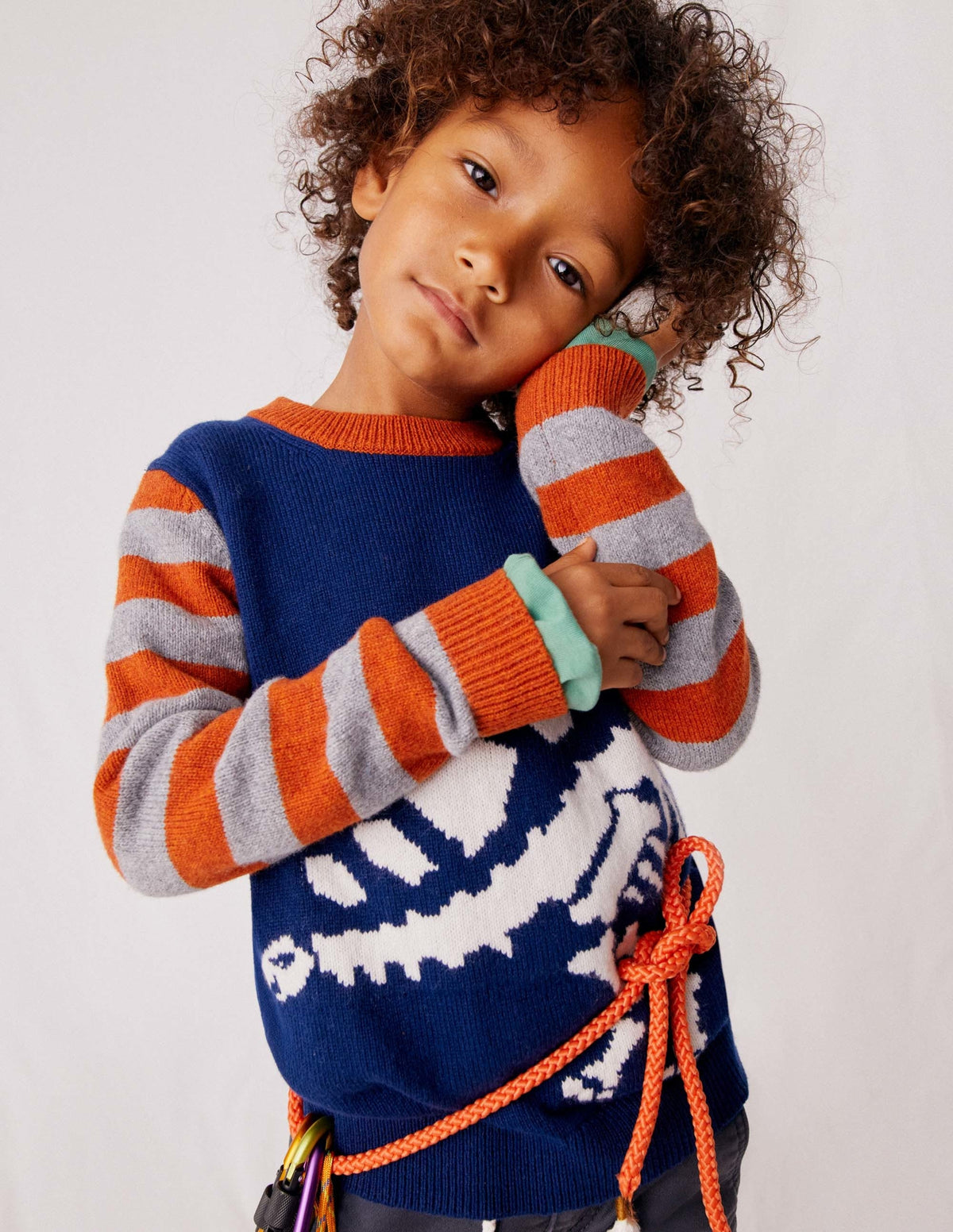 Fröhlicher Motivpullover-Schuluniform-Navy, Dinosaurier - Image 3