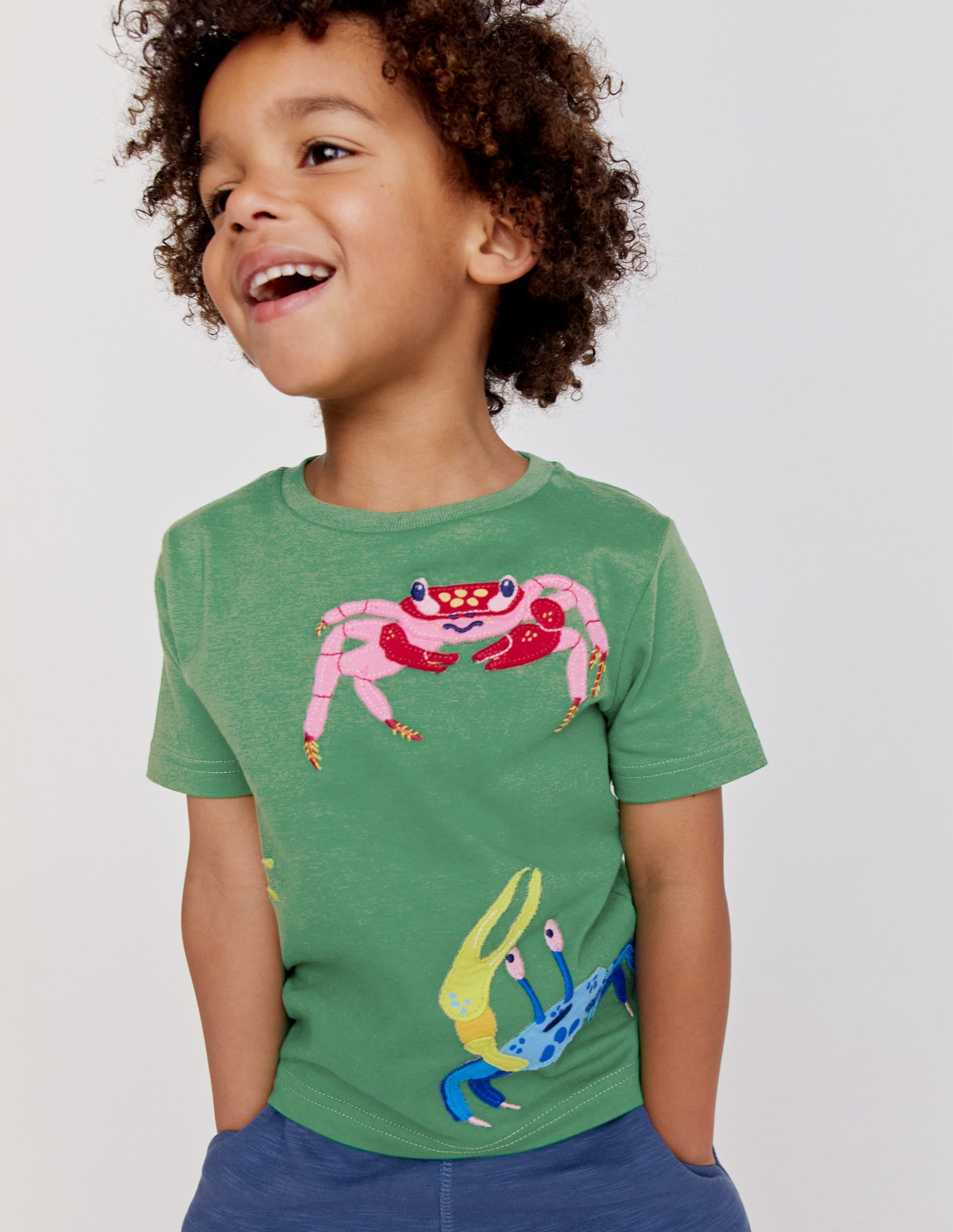 Appliqué Textured T-shirt-Safari Green Crabs - Image 5