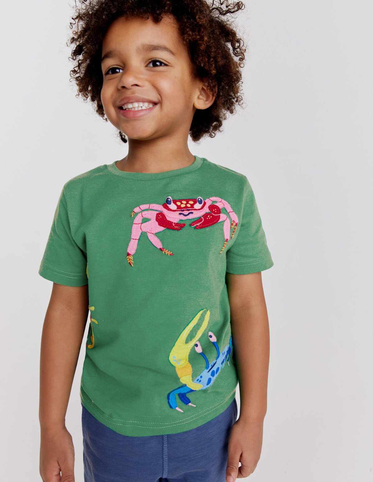 Appliqué Textured T-shirt-Safari Green Crabs-6