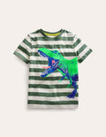 T-shirt avec photo-Dinosaure gris galet/ivoire