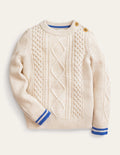 Pullover mit Zopfmuster-Ecru Meliert