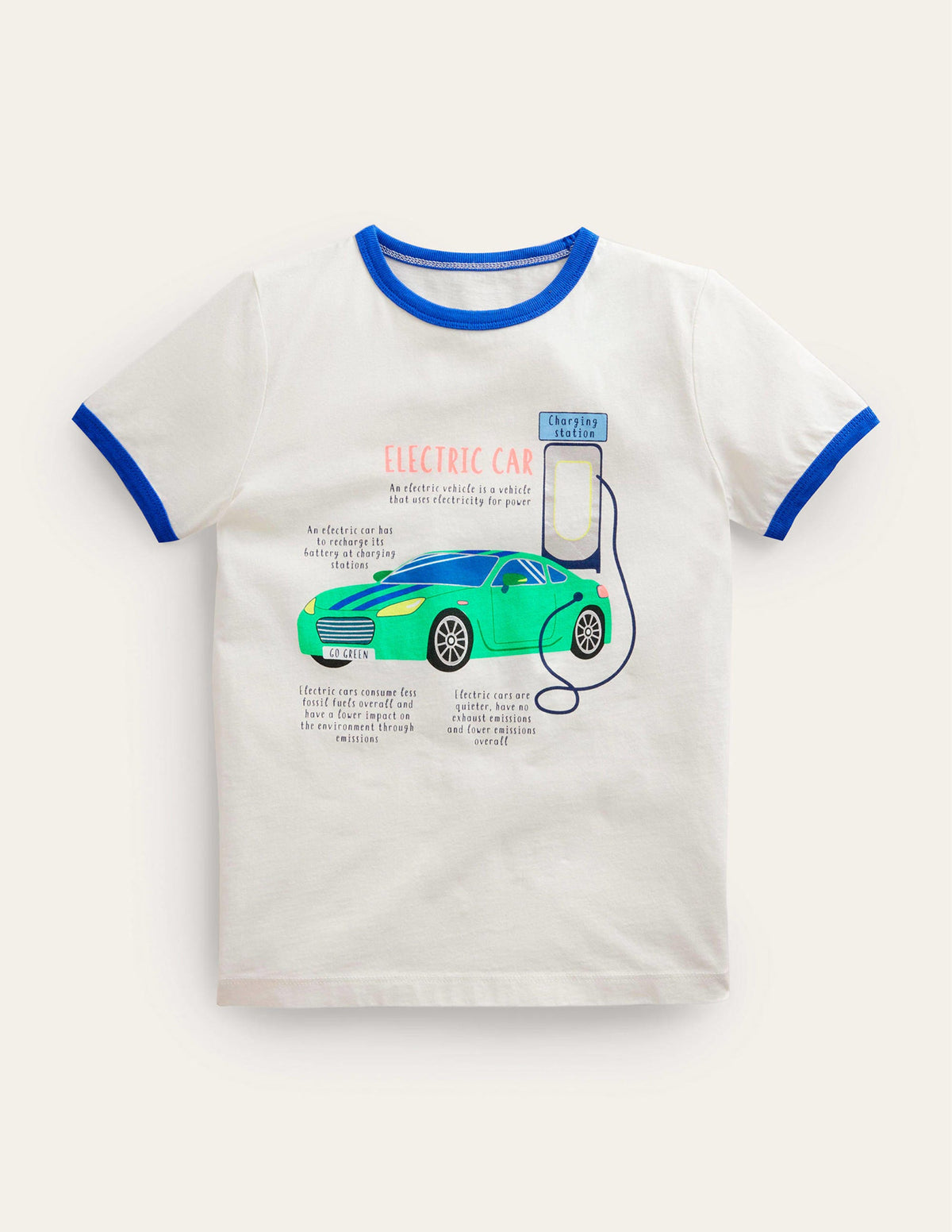 Oberteil mit Folien-Transportmotiv-Naturweiß, Elektroauto-1