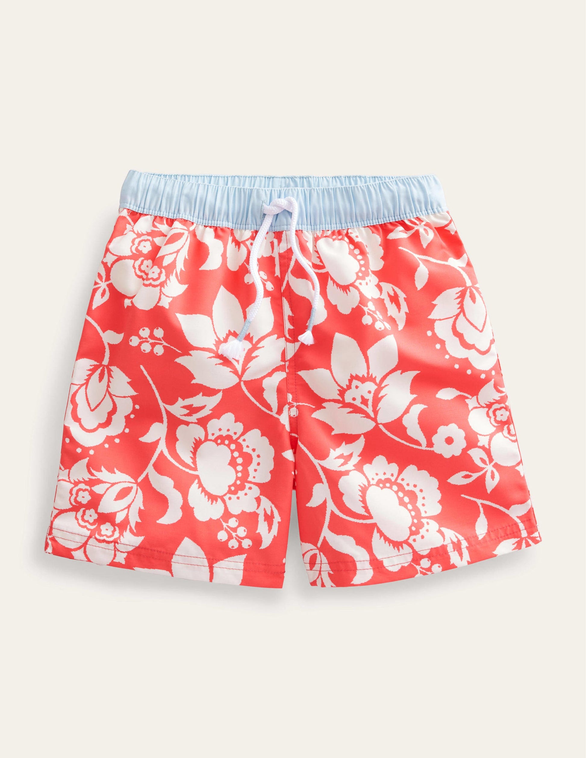 Badeshorts-Rot, Blumenmuster-1