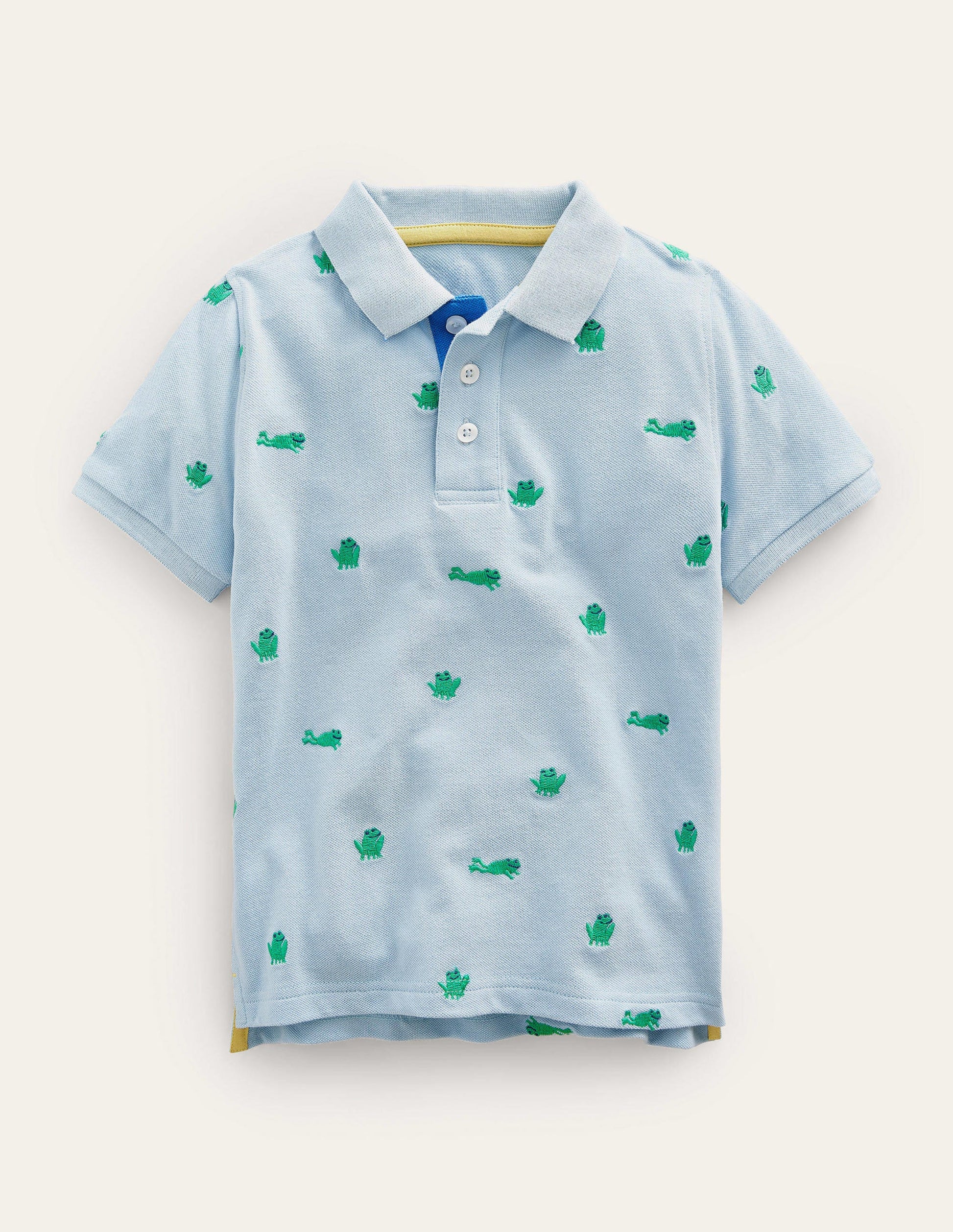 Embroidered Piqué Polo Shirt-Surfboard Blue Frogs-1