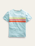 T-shirt décontracté rayé sur la poitrine-Bleu aigue-marine glacé