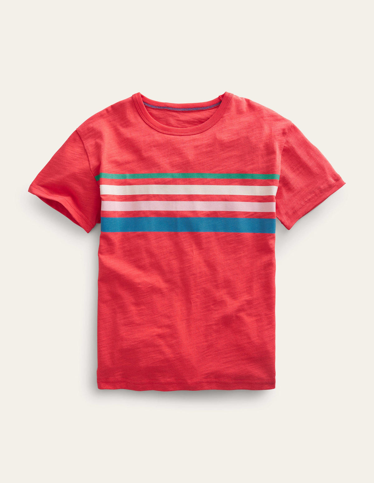 Lässiges T-Shirt mit Streifen auf der Brust-Erbeerkuchenrot - Image 1