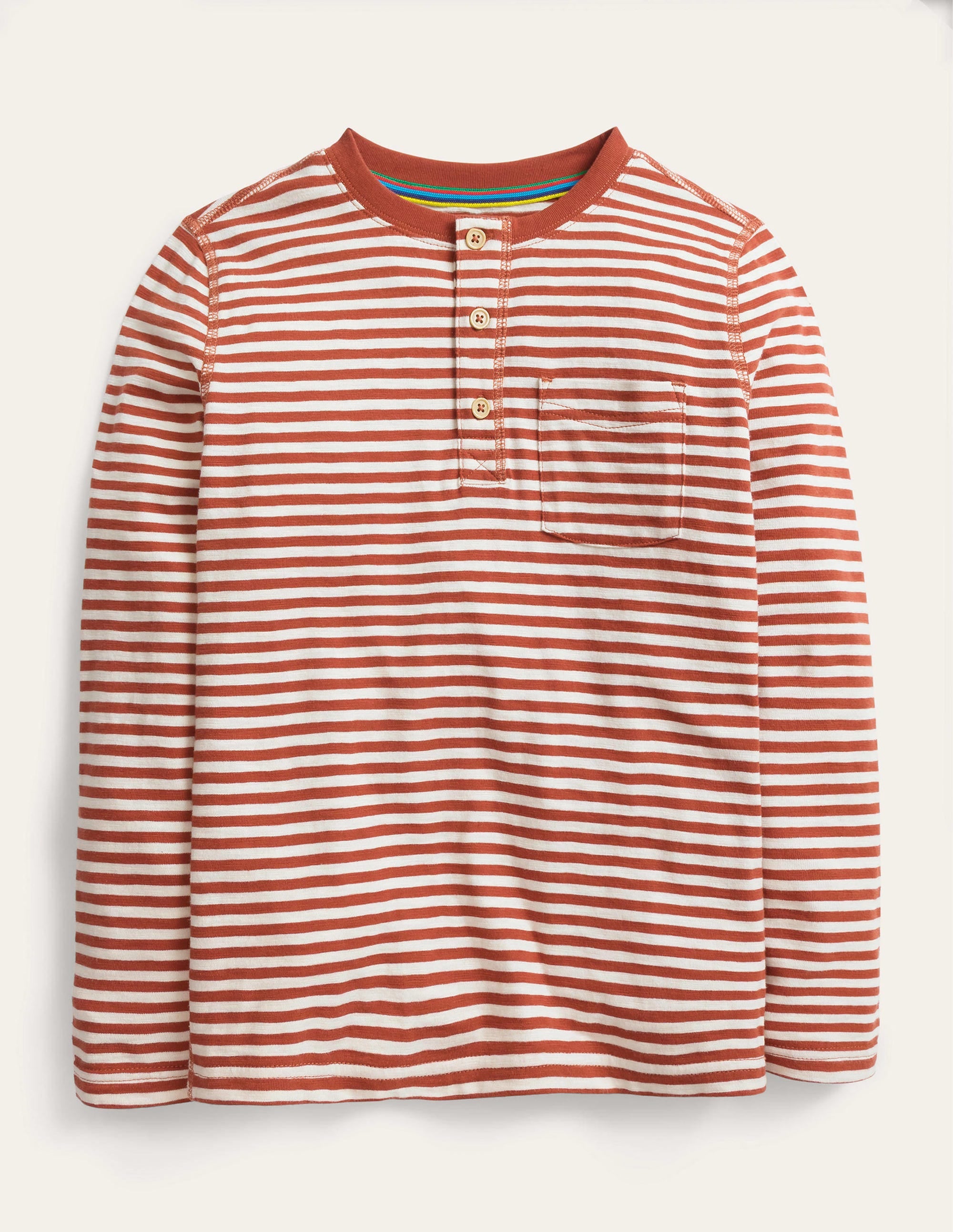 Long Sleeved Henley T-shirt-Roast Chestnut/White - Image 1