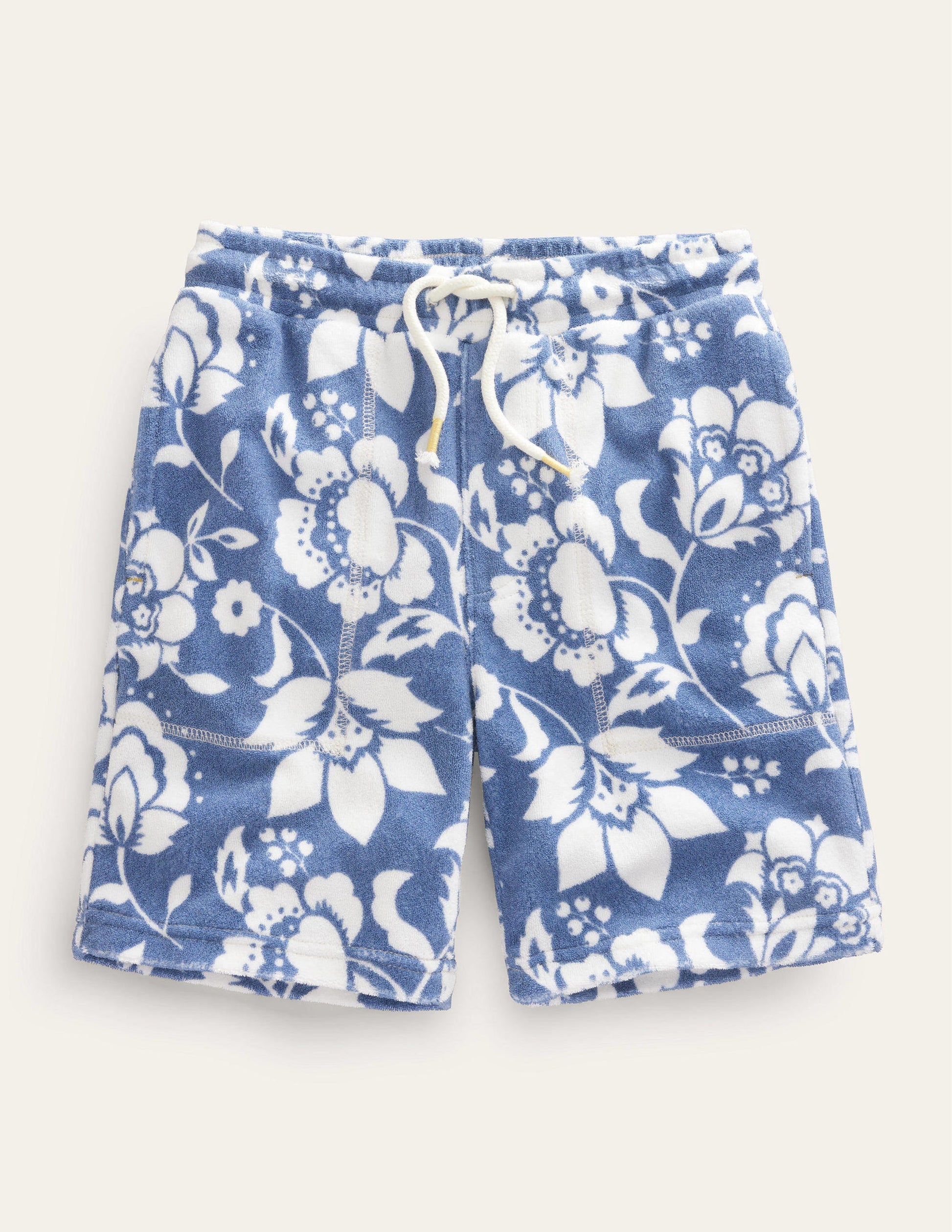 Frottee-Sweatshorts-Blau, Blumenmuster-1