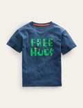 T-Shirt mit Spruch-Roboterblau, Free Hugs