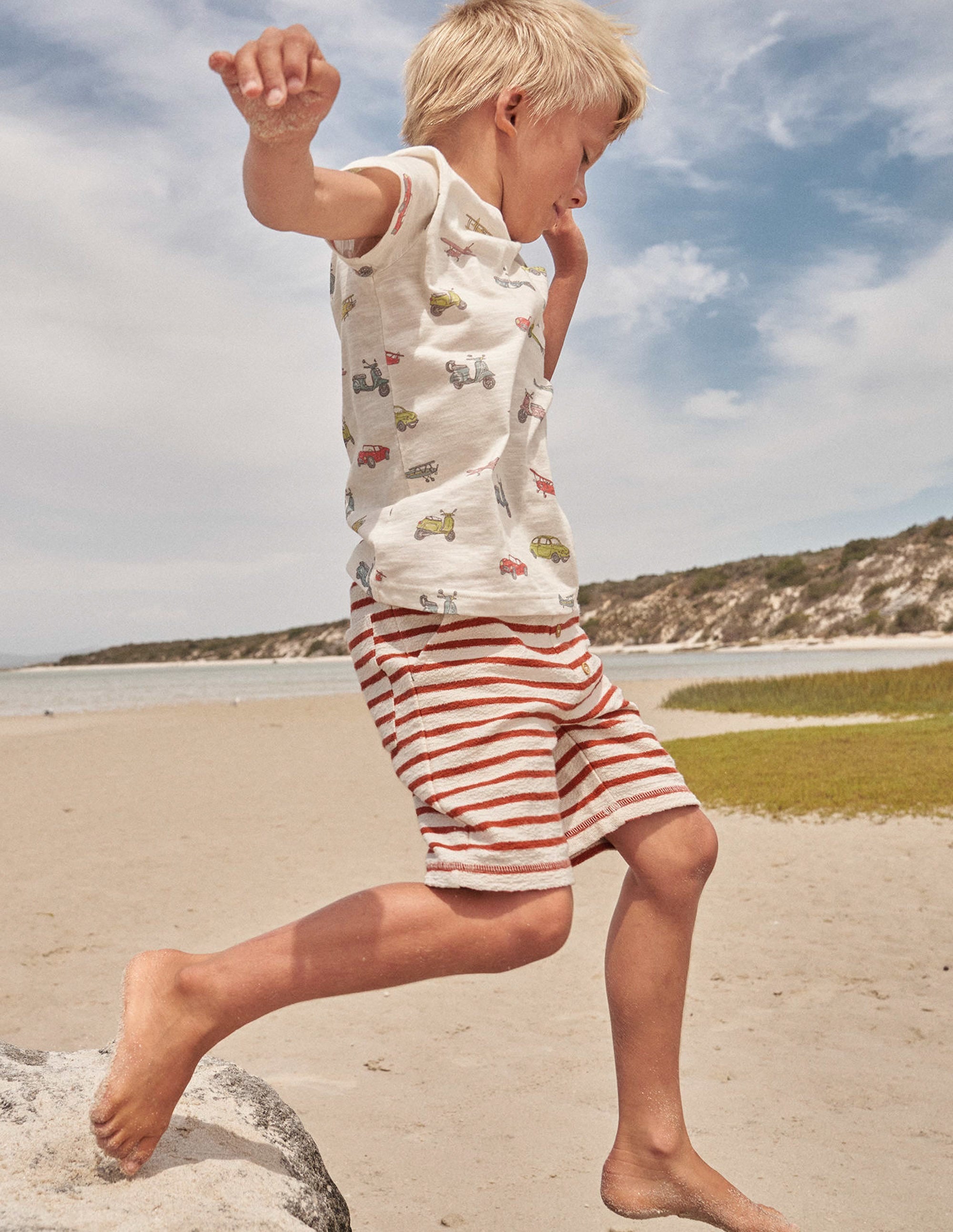 Strukturierte Jerseyshorts-Kastanienbraun/Weiß - Image 4