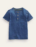 Henley T-Shirt aus gewaschener Baumwolle-Indigoblau