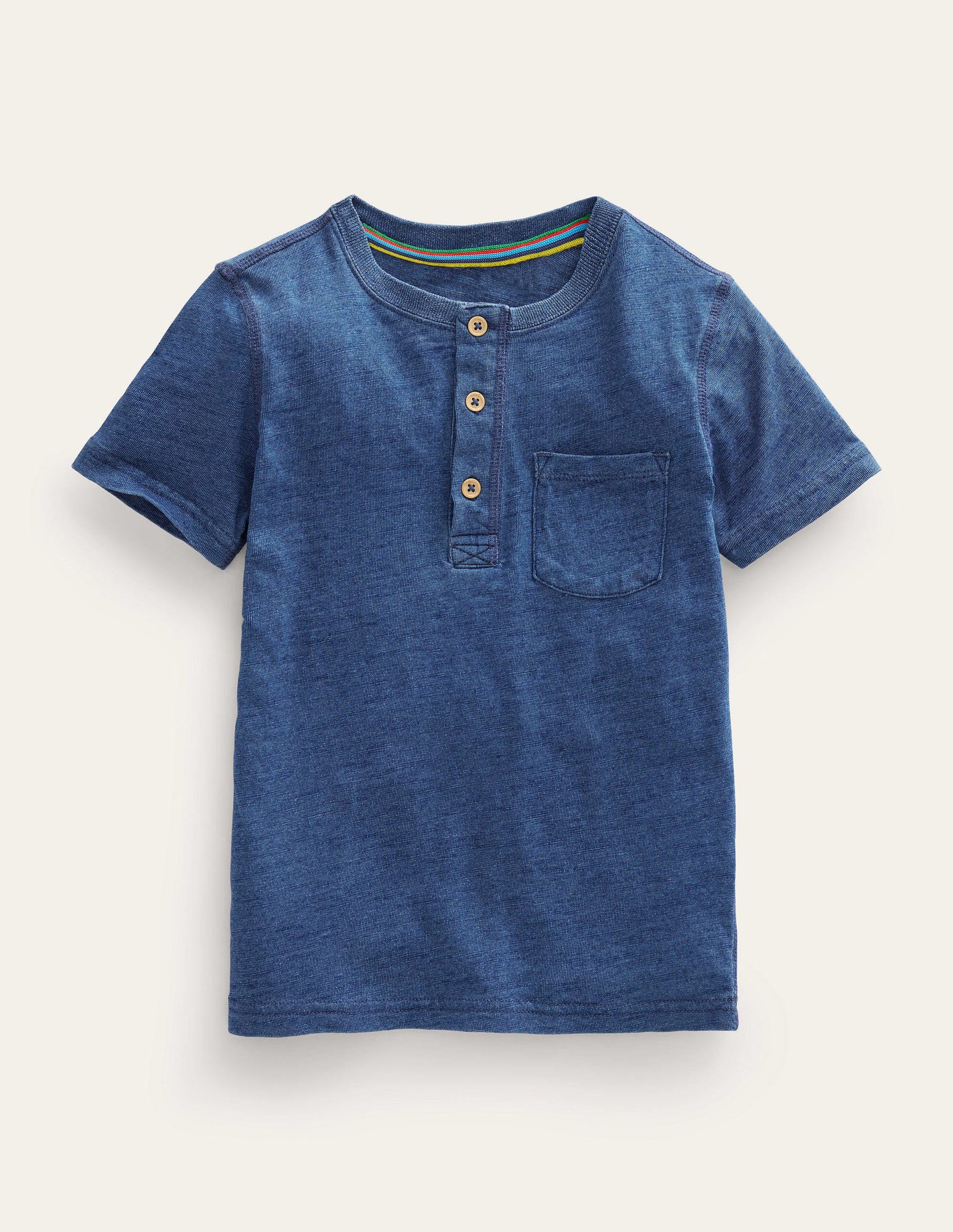 Henley T-Shirt aus gewaschener Baumwolle-Indigoblau-1