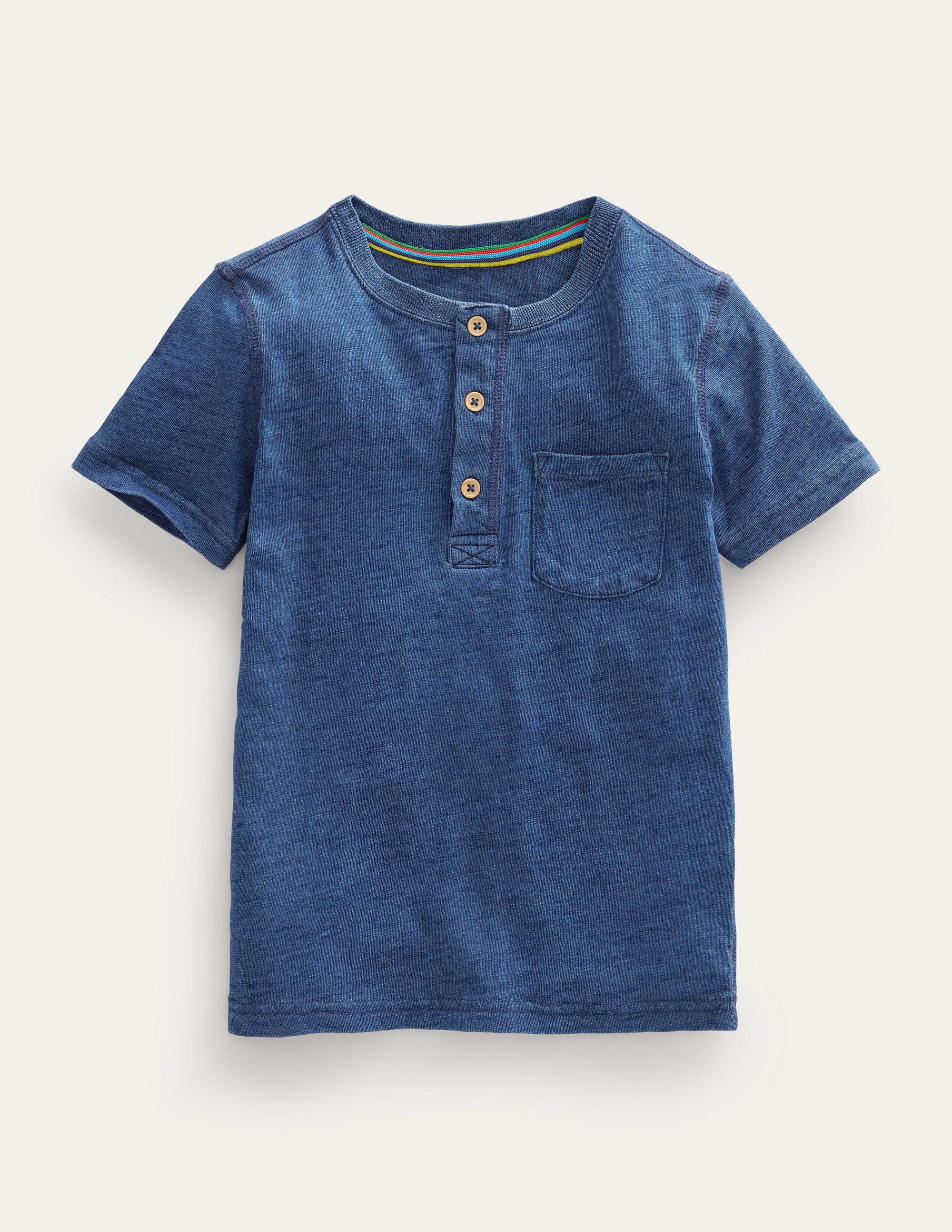 Henley T-Shirt aus gewaschener Baumwolle-Indigoblau - Image 1