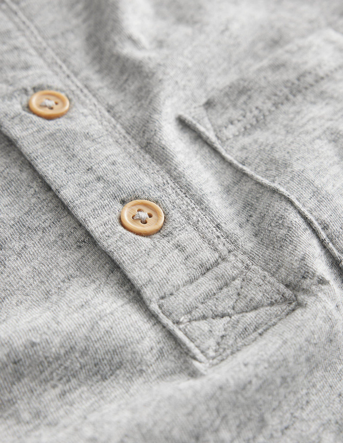 Washed Cotton Henley T-shirt-Grey Marl - Image 3