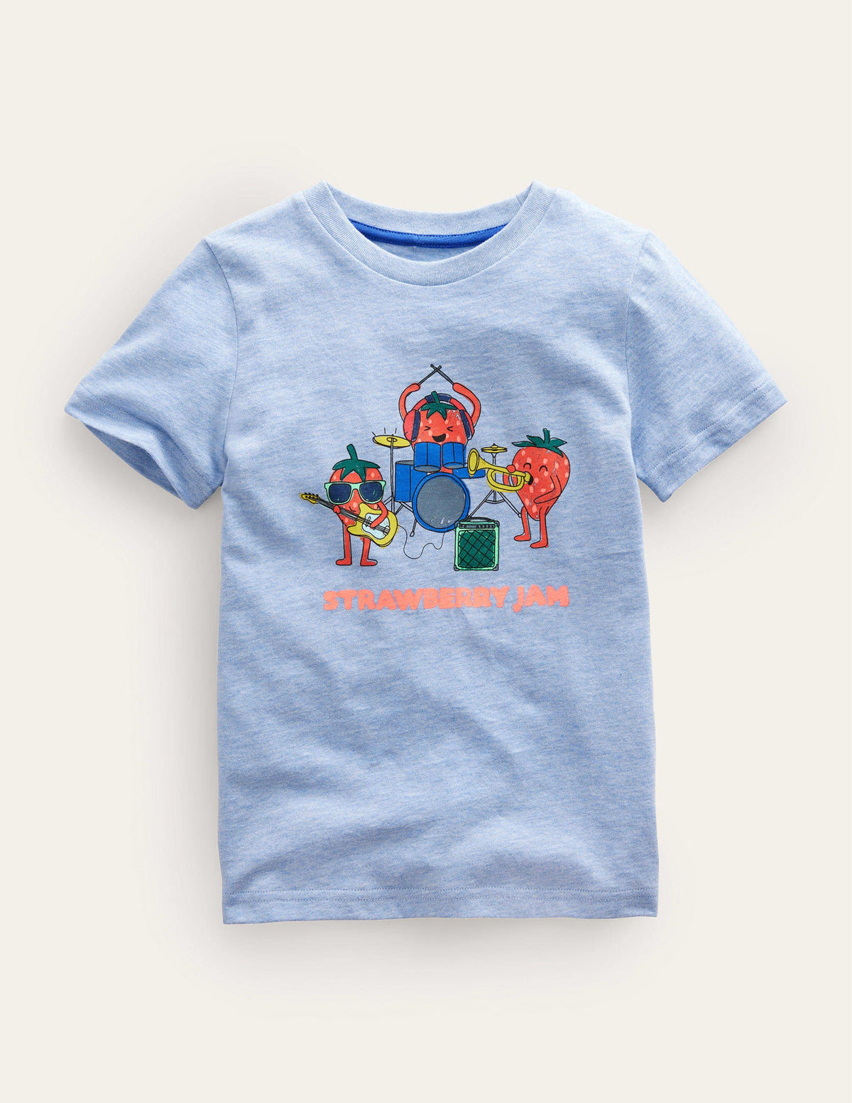 Originelles T-Shirt-Blau Meliert, Obst - Image 1