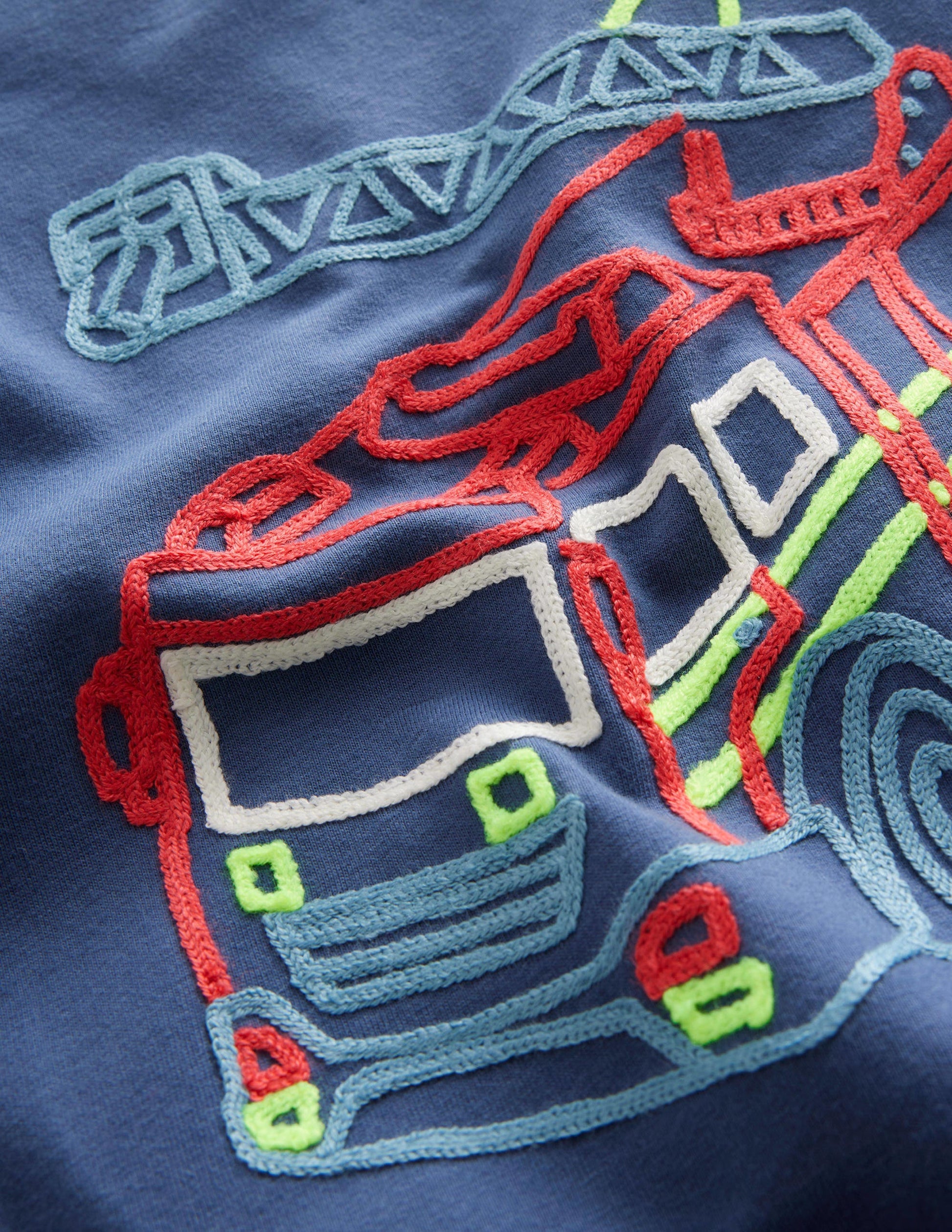 Chain Stitch Logo T-shirt-Robot Blue Fire Engine-3