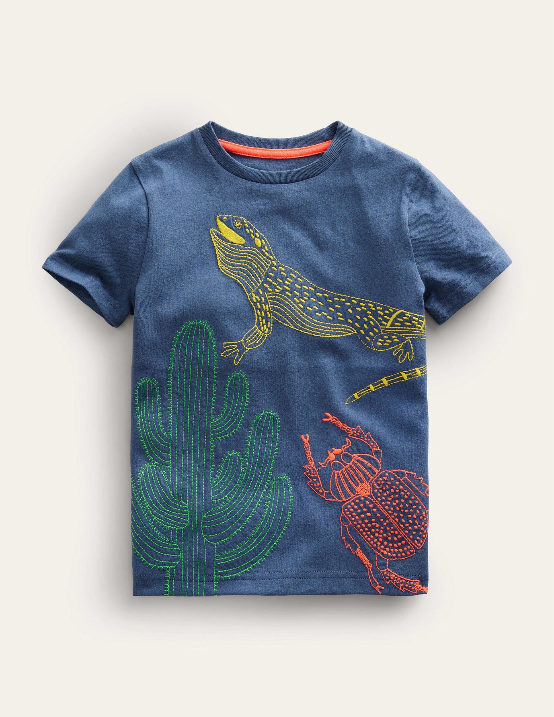 T-Shirt mit Stickerei-Roboterblau, Echse-1
