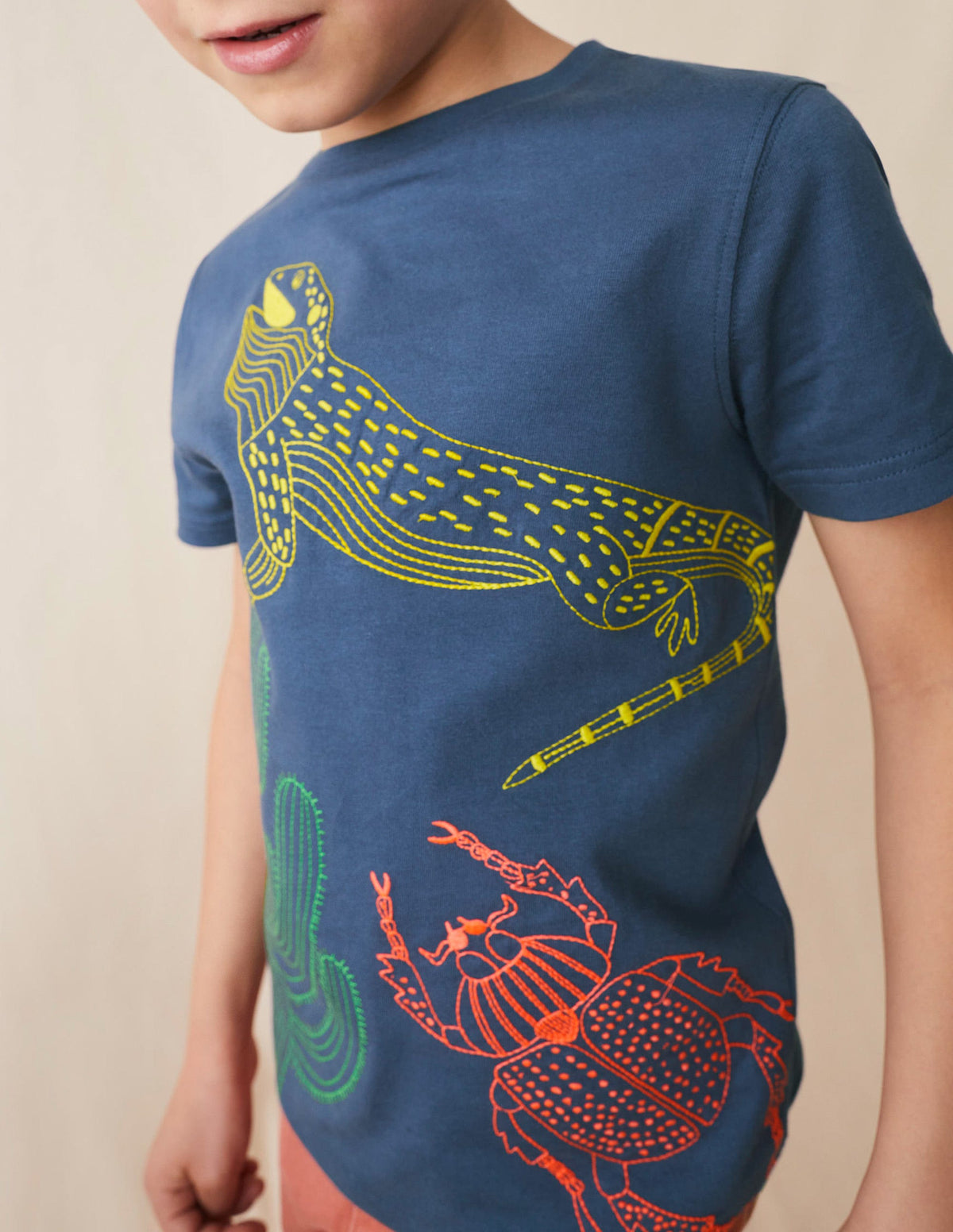 T-Shirt mit Stickerei-Roboterblau, Echse-4