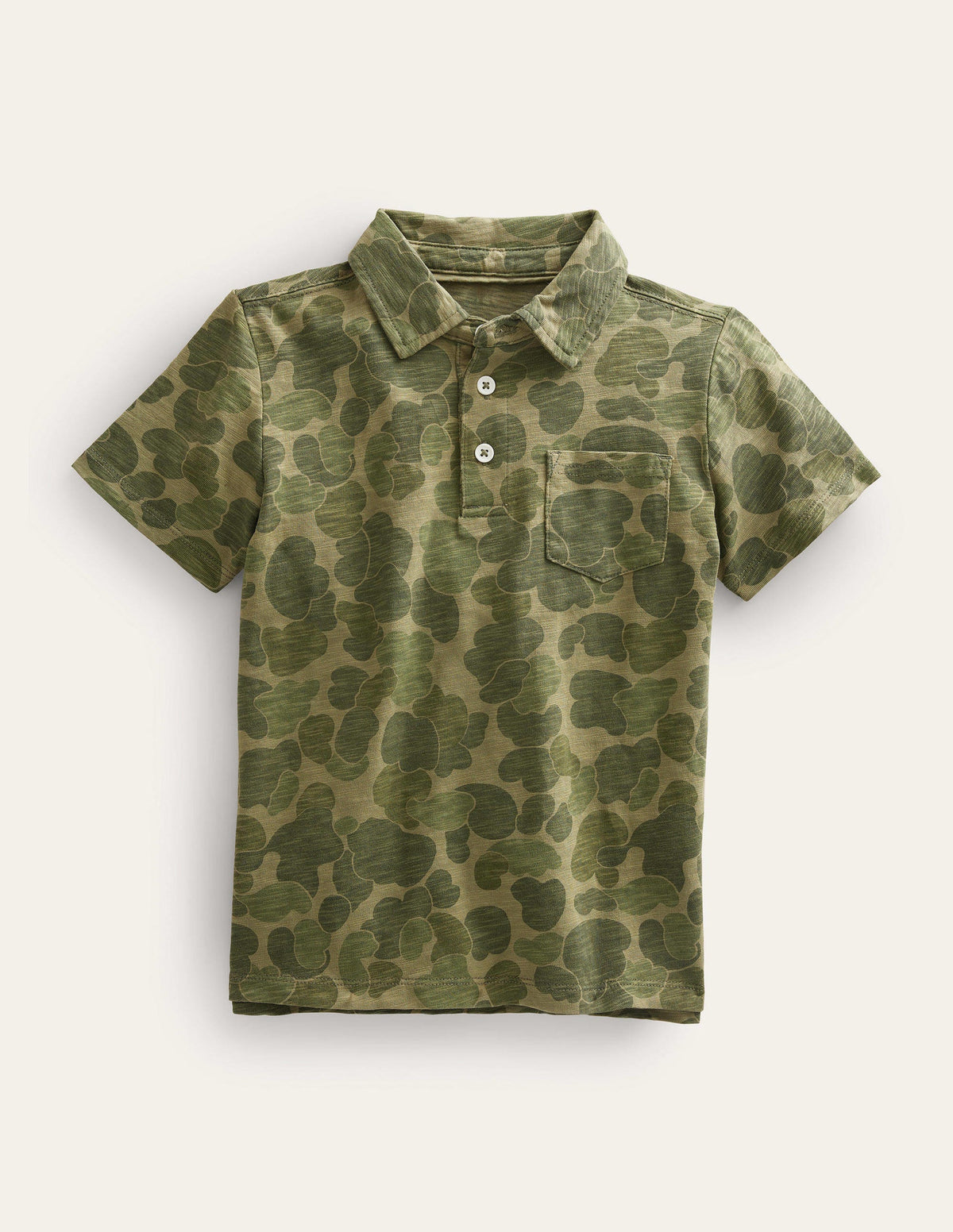 Gemustertes Poloshirt aus Flammgarn-Jersey-Grün, Camouflage - Image 1