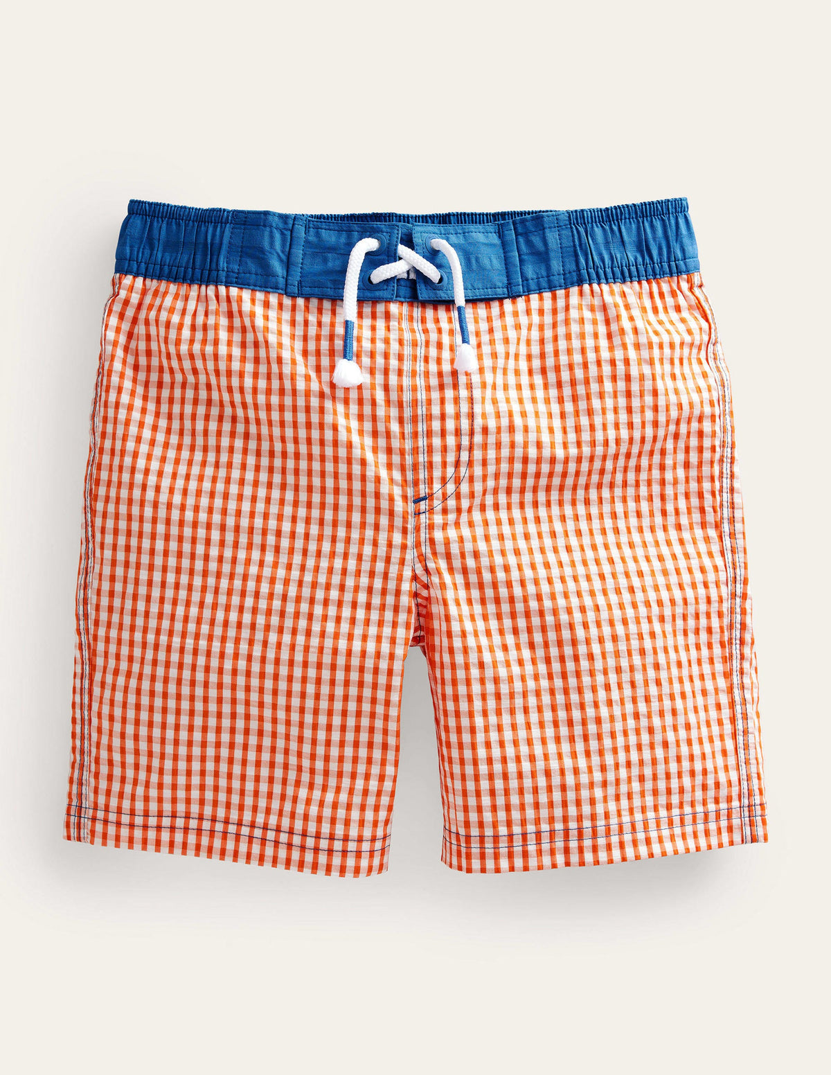 Gingham Board Shorts-Coral and Ivory Gingham - Image 1