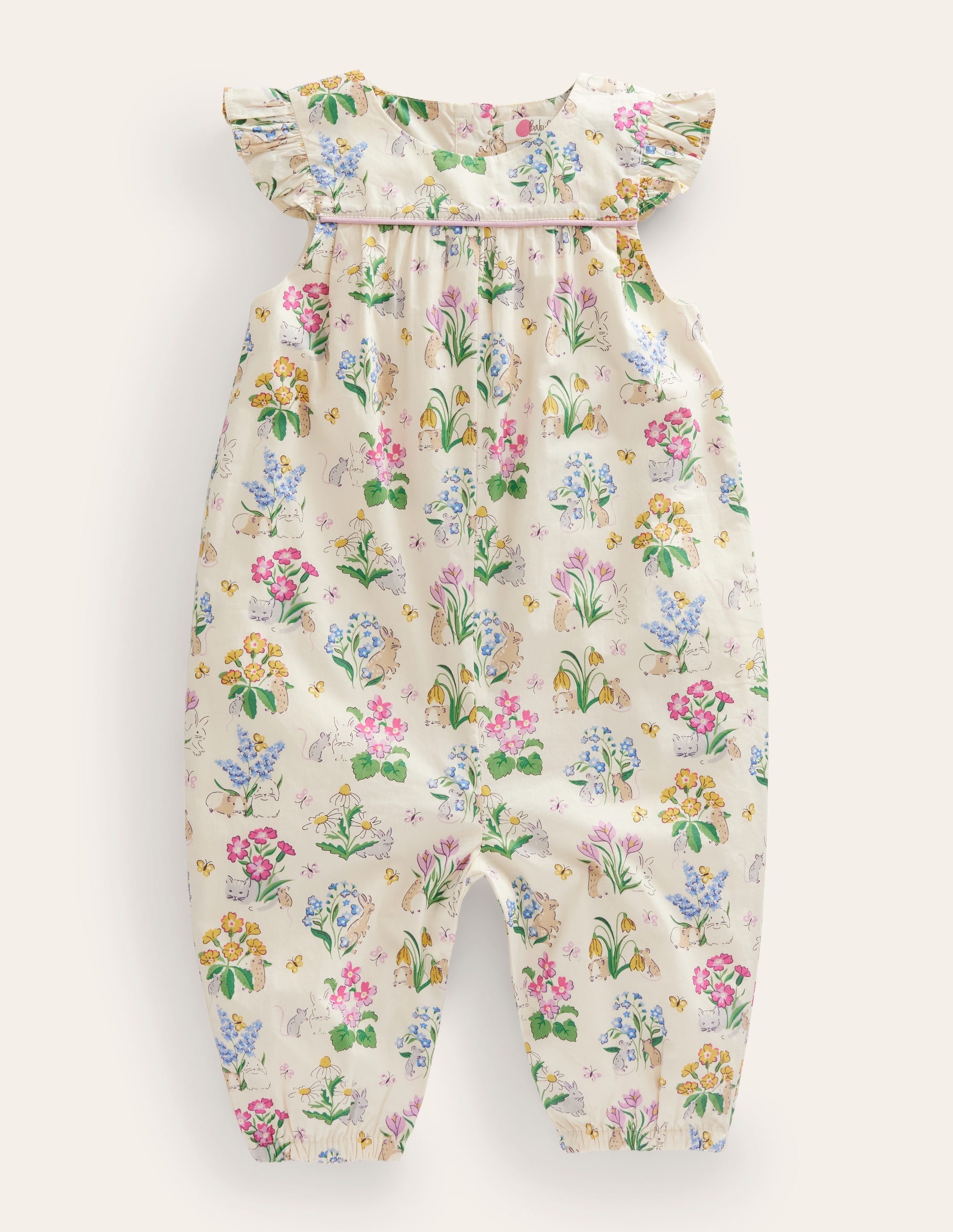 Gemusterter Strampler mit Rüschen-Vanille, Blumenfreunde - Image 1