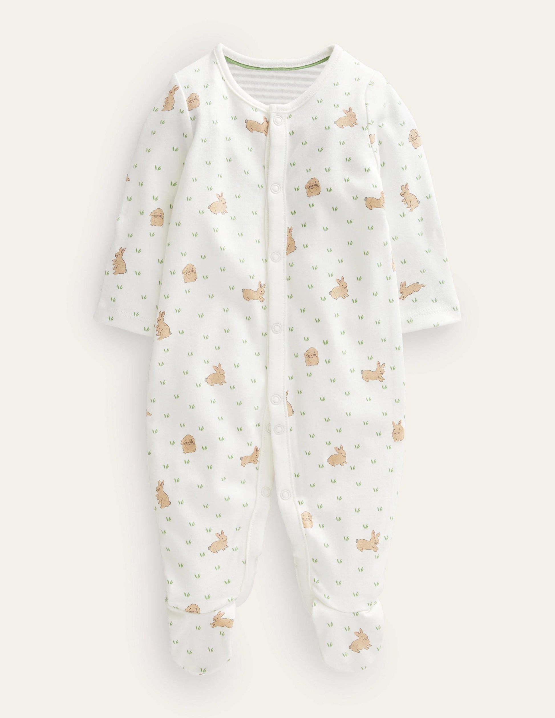 GOTS Printed Sleepsuit-Ivory Bunny Field-1