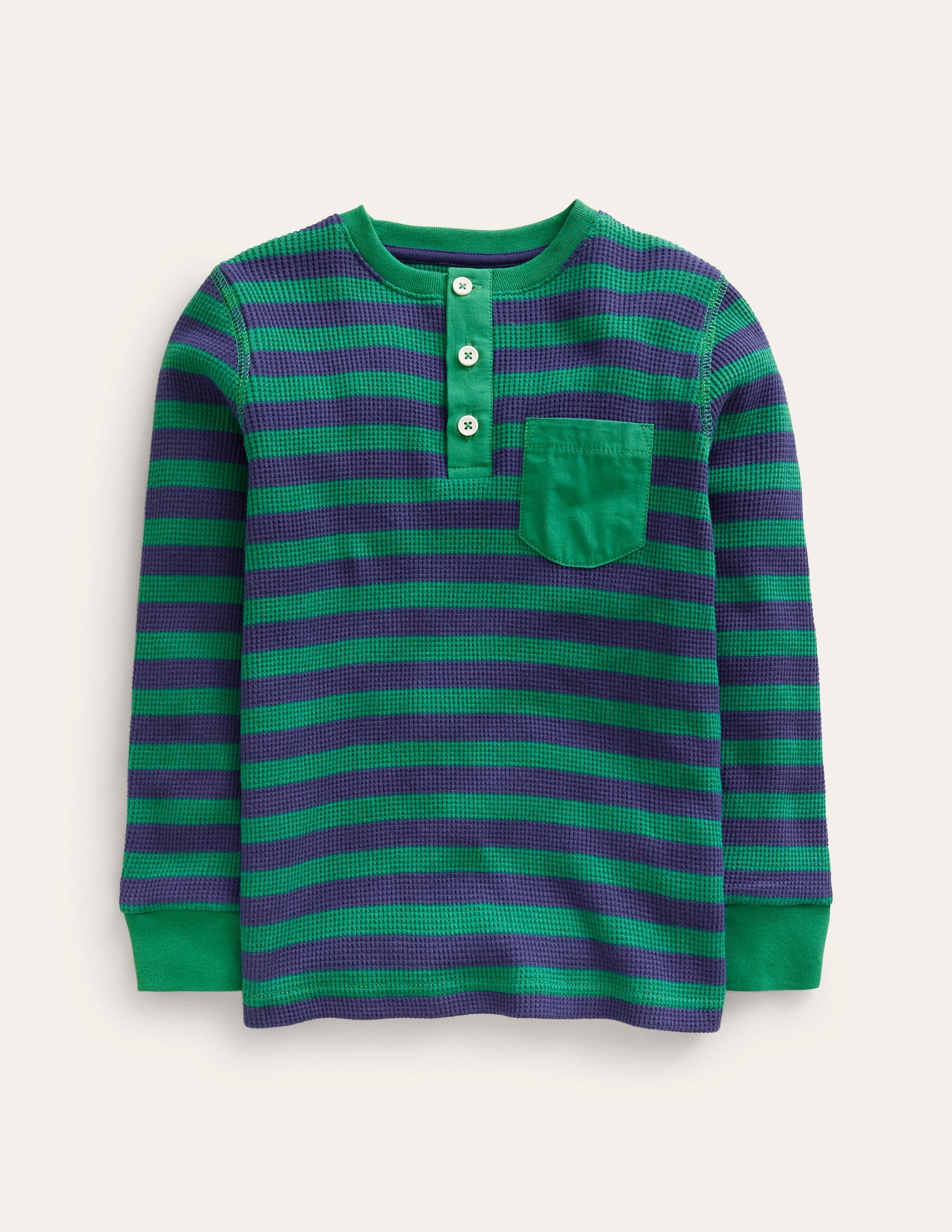 Waffle Henley T-Shirt-Deep Green / College Navy - Image 1