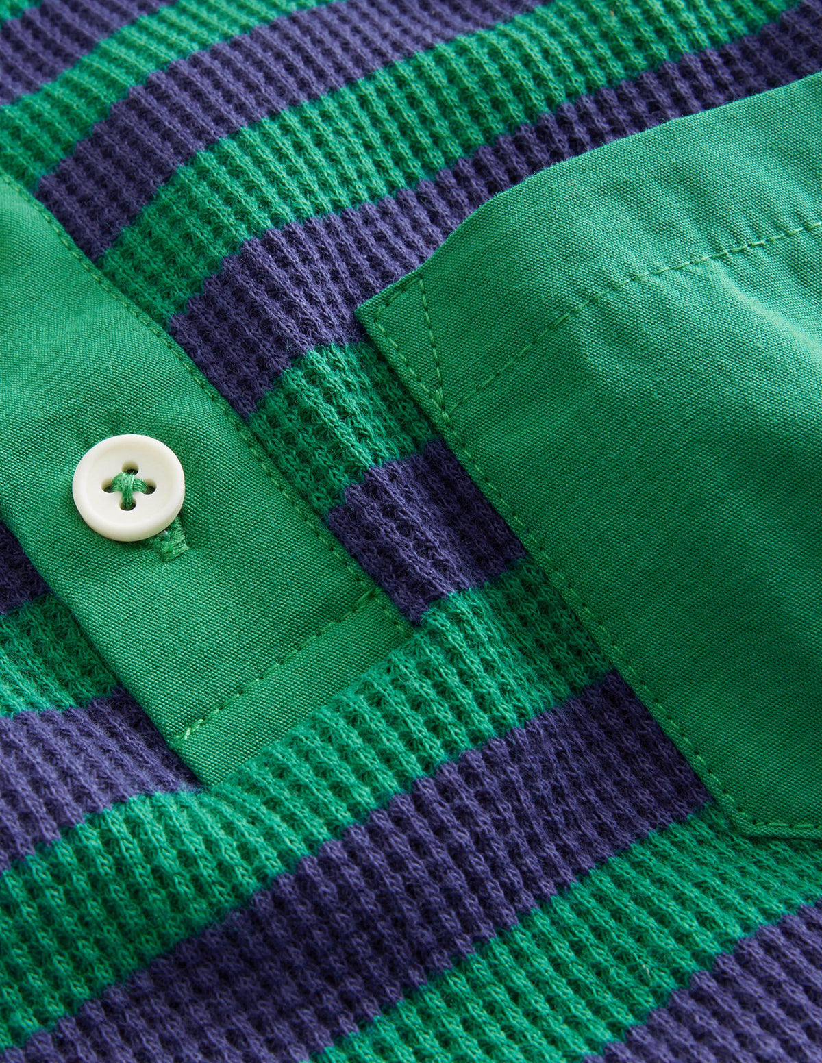 Waffle Henley T-Shirt-Deep Green / College Navy-3
