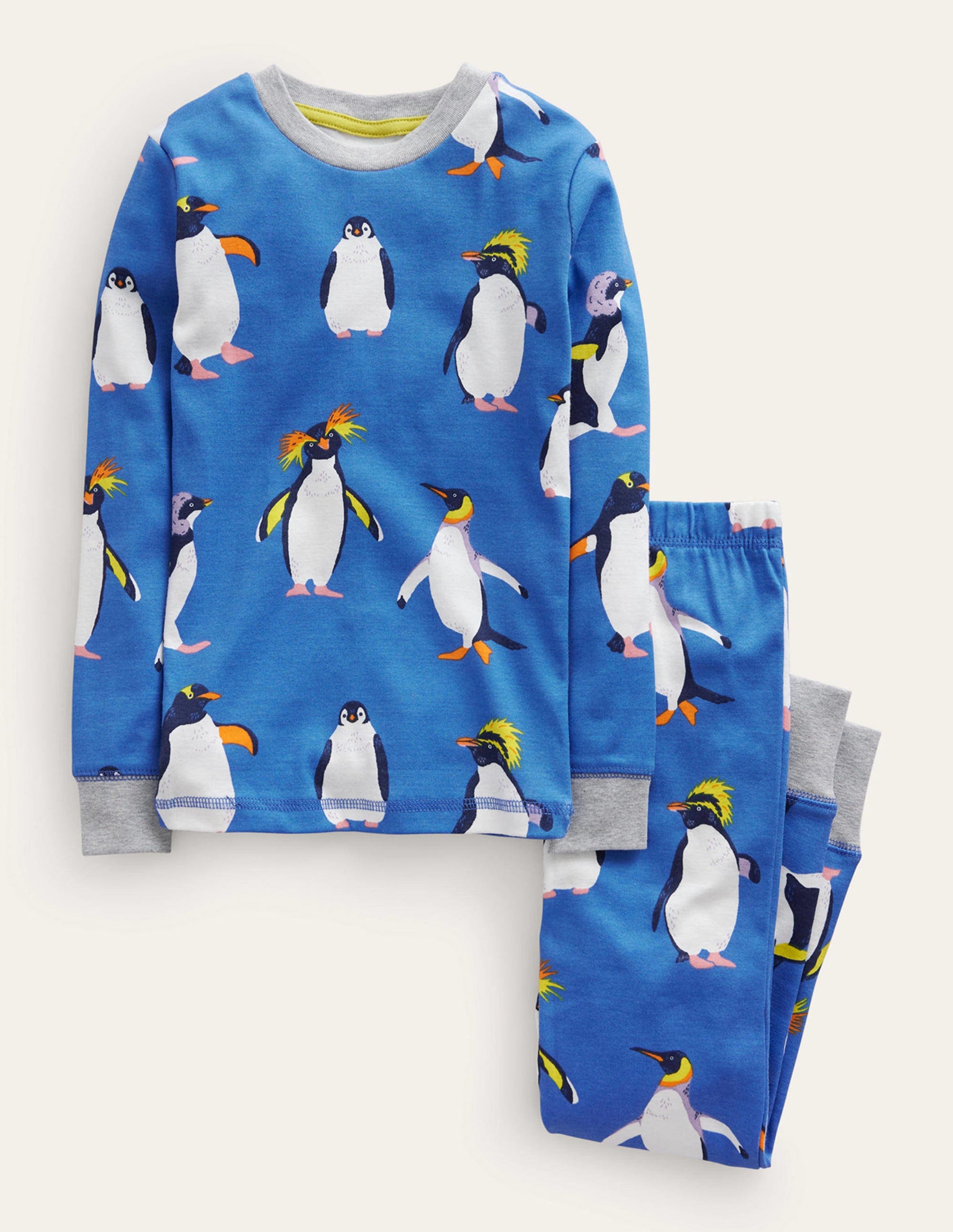Eng anliegender, langer Schlafanzug-Blau Pinguine-1