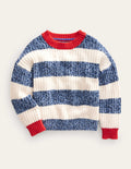 Gestreifter Rippstrick-Pullover-Marineblau Twist/Beige Meliert