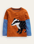 T-Shirt mit überschnittenen Ärmeln und Applikation-Herbstliches Orange Dachs