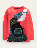 Train Appliqué Cotton T-Shirt-Hot Pepper