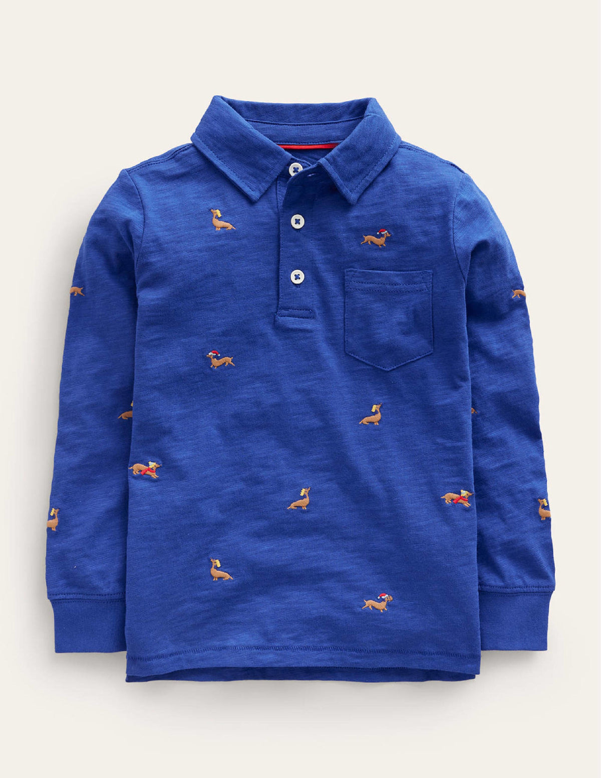 Flammgarn-Poloshirt mit Stickerei-Kobaltblau Dackel - Image 1