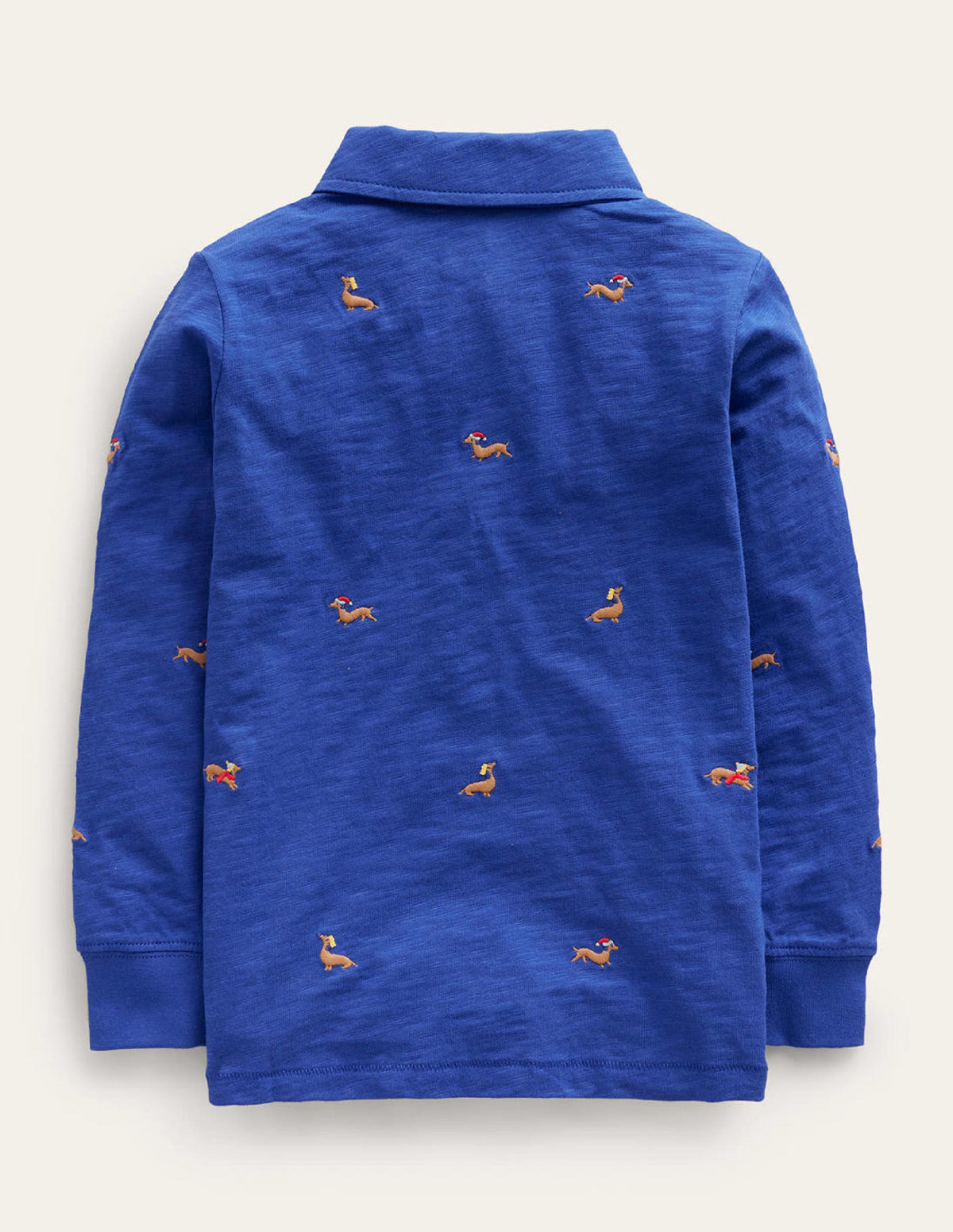Flammgarn-Poloshirt mit Stickerei-Kobaltblau Dackel-2